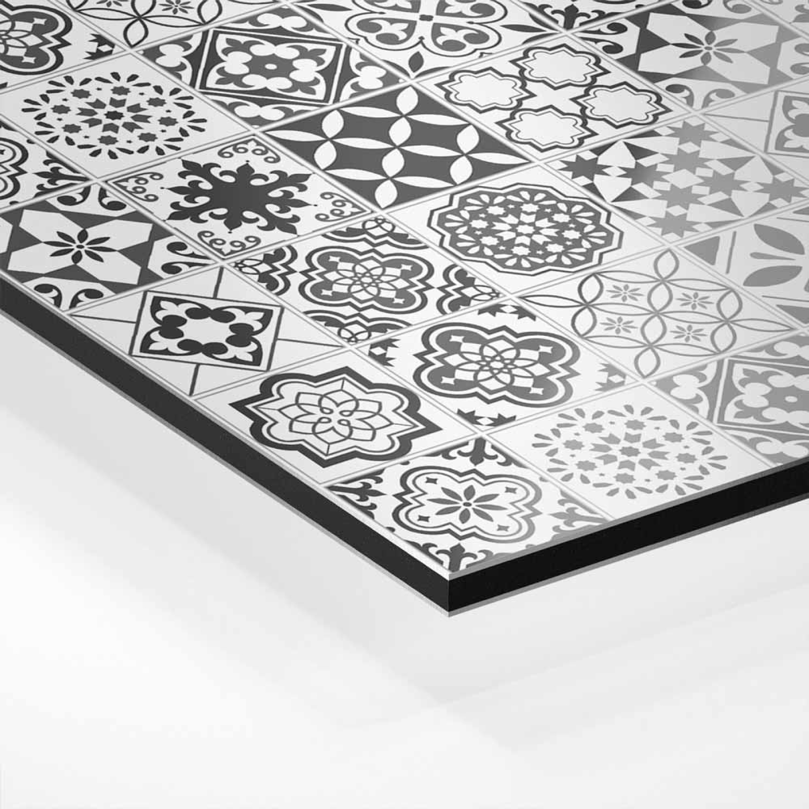 Küchenrückwand Platte Fliesenornamente in Grautönen Hover-Bild