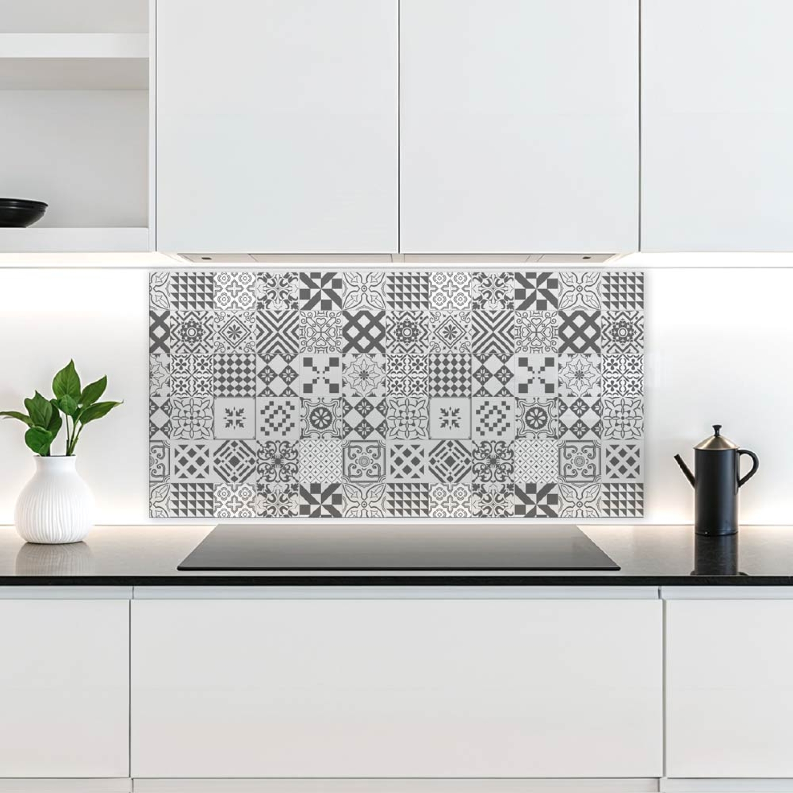 Küchenrückwand Platte Dynamisches Graues Patchwork Hauptbild 1