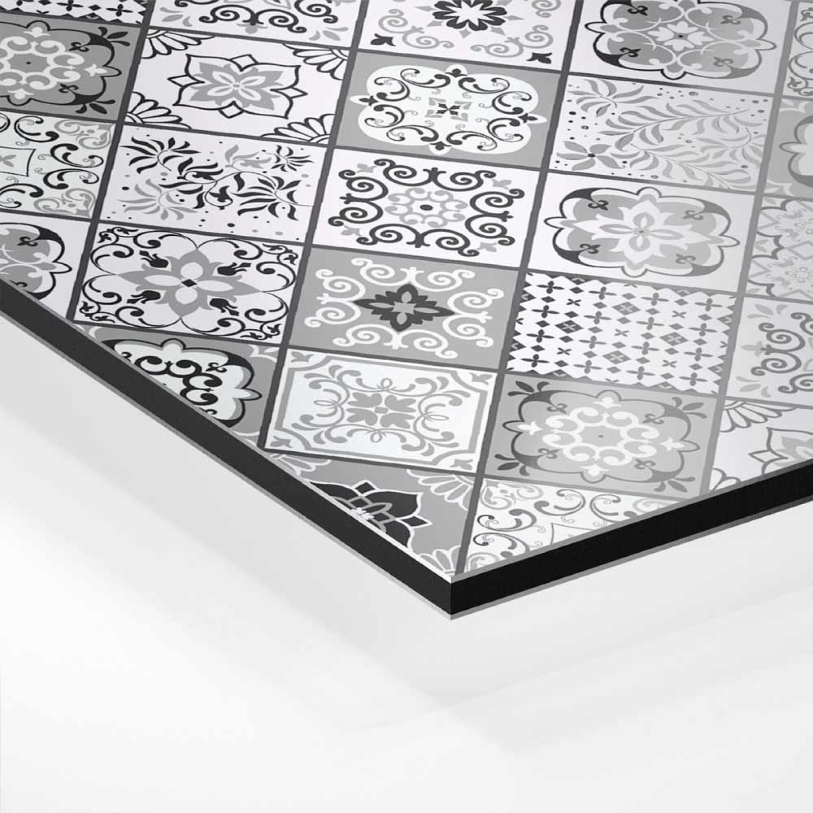 Küchenrückwand Platte Portugiesische Fliesenoptik in Graustufen Hover-Bild