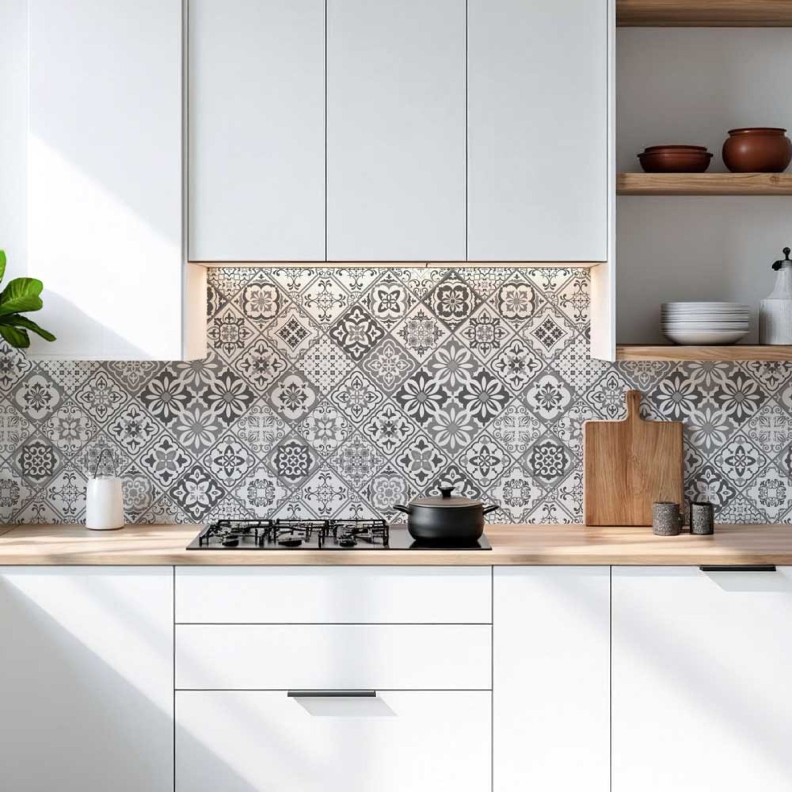 Küchenrückwand Platte Filigranes Rauten‑Mosaik in Grau Hauptbild 1