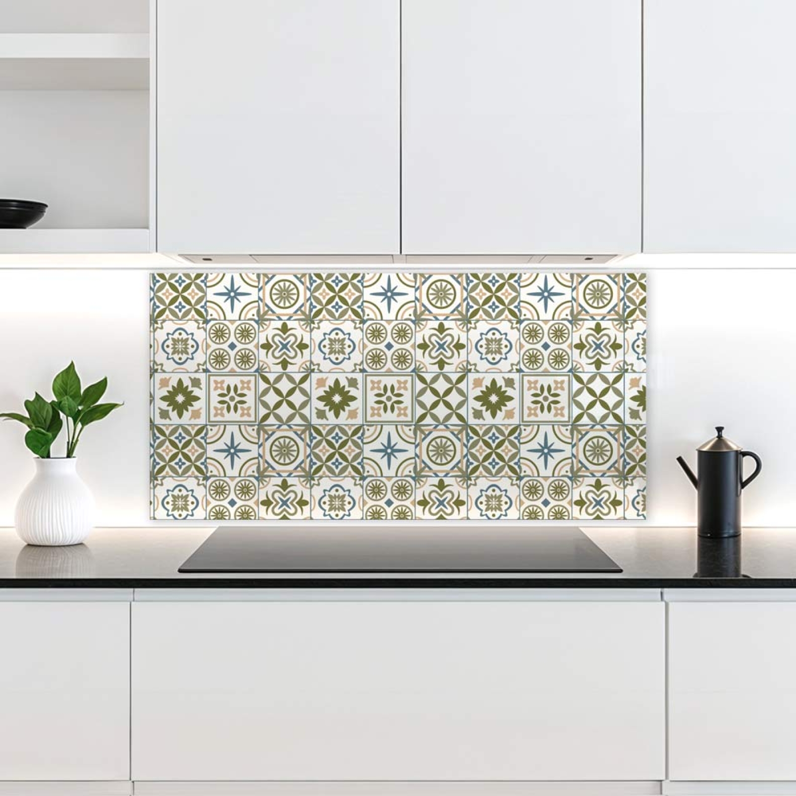 Küchenrückwand Platte Olivgrün‑Weiß Mediterranes Fliesenmuster Artikelbild 2