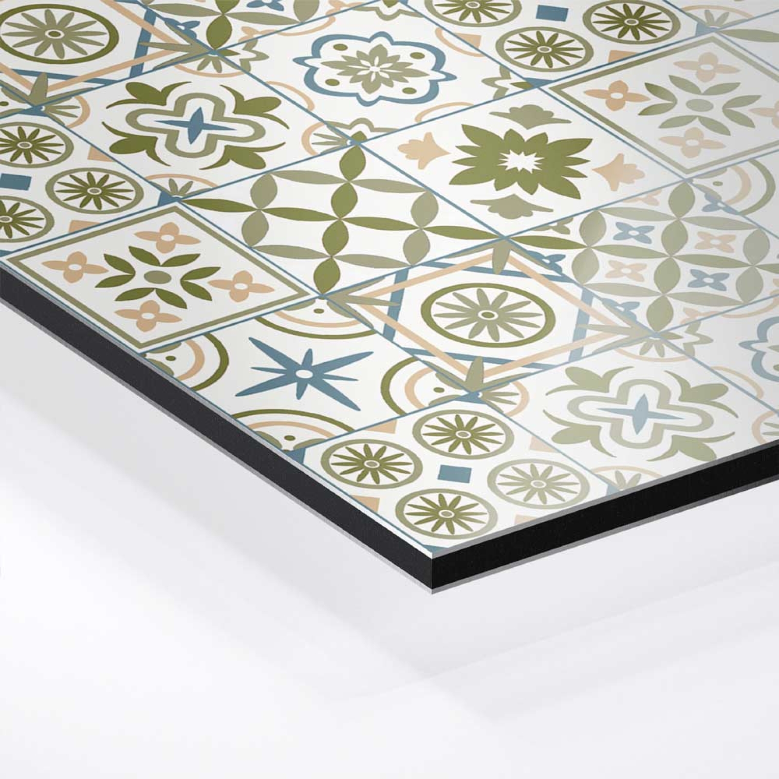 Küchenrückwand Platte Olivgrün‑Weiß Mediterranes Fliesenmuster Hover-Bild