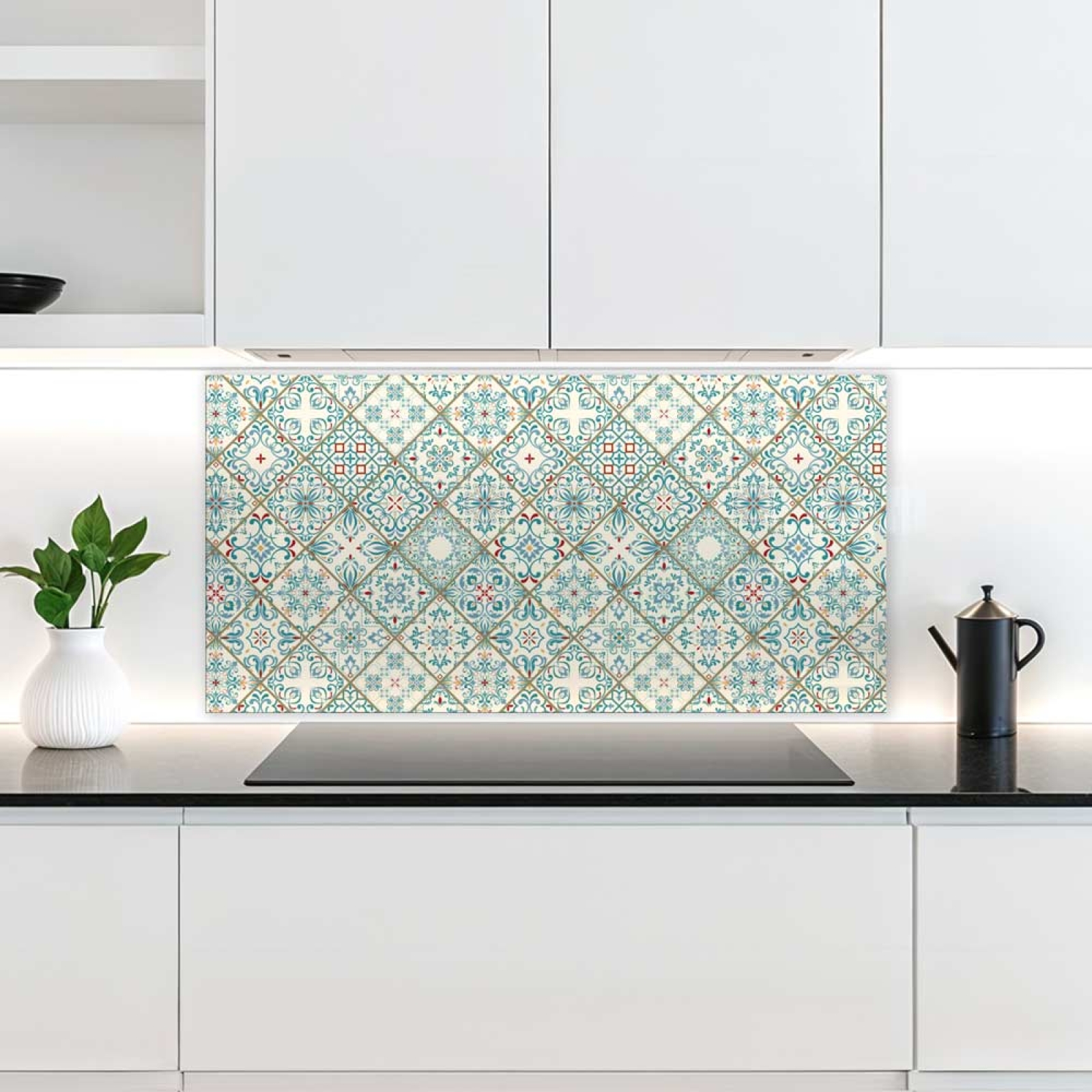 Küchenrückwand Platte Mediterrane Diamantmuster in Türkis & Rot Artikelbild 2