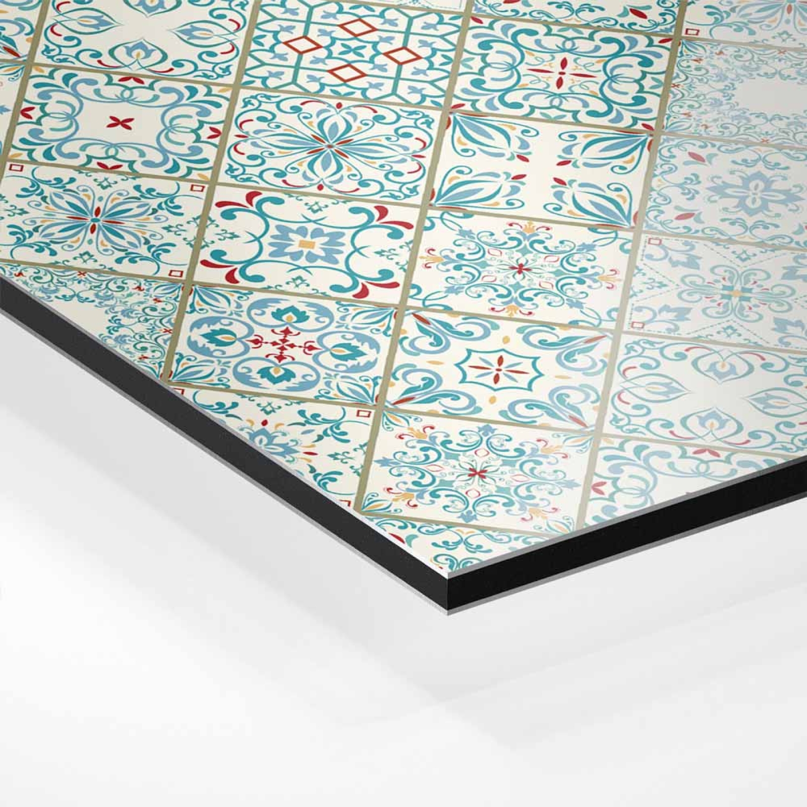 Küchenrückwand Platte Mediterrane Diamantmuster in Türkis & Rot Hover-Bild