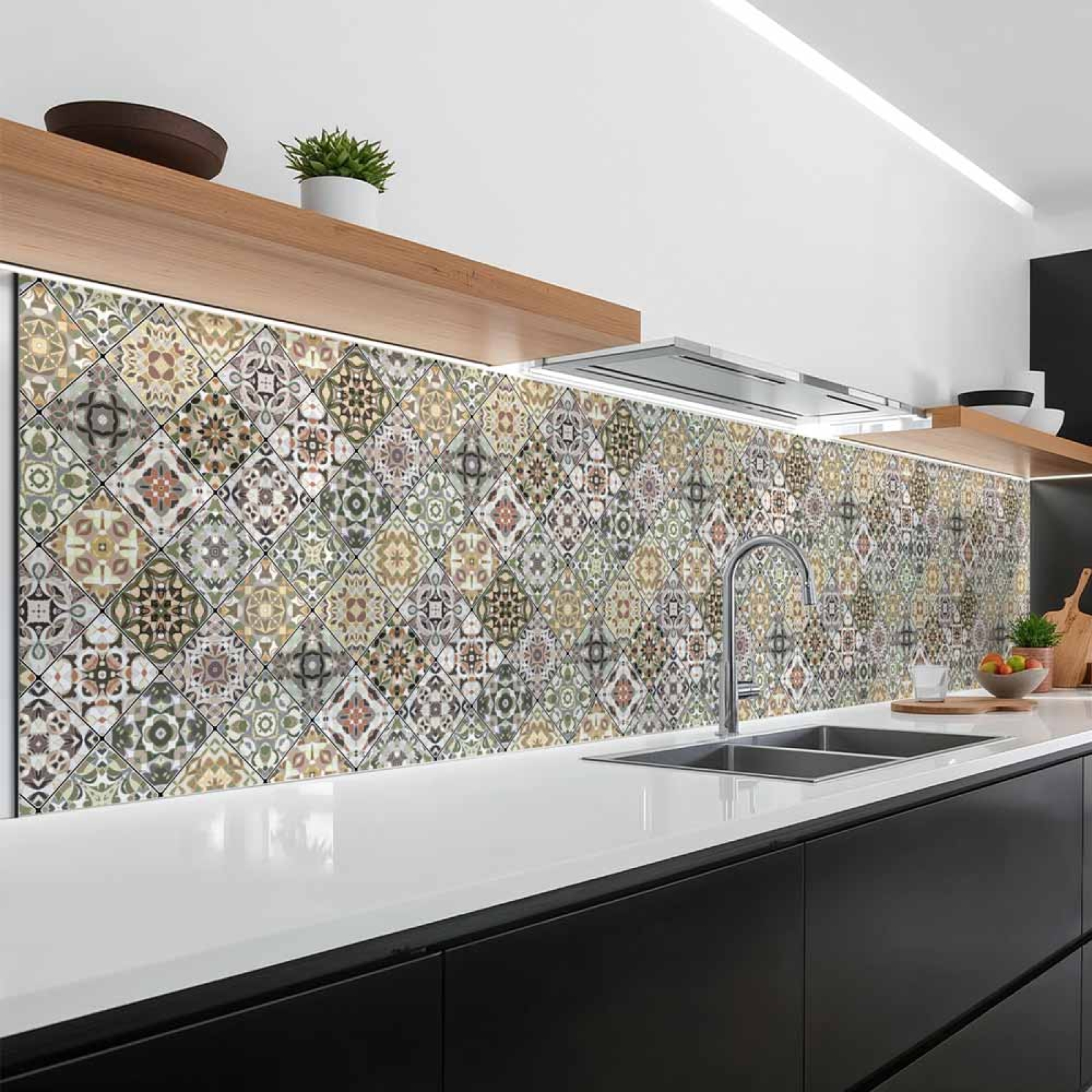 Küchenrückwand Platte Erdiges Olivgrün & Zartes Salbeigrün Patchwork Artikelbild 1