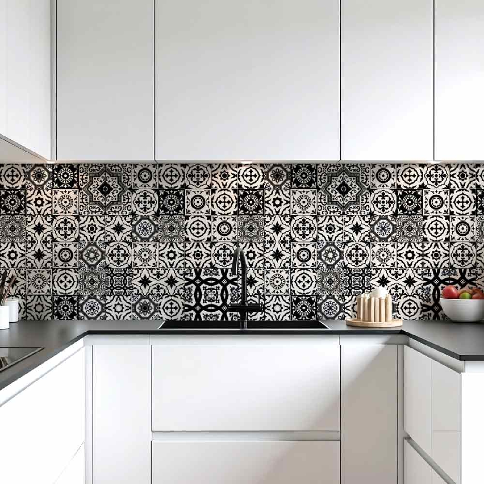 Küchenrückwand Platte Vintage Azulejo Black & White Hauptbild 1