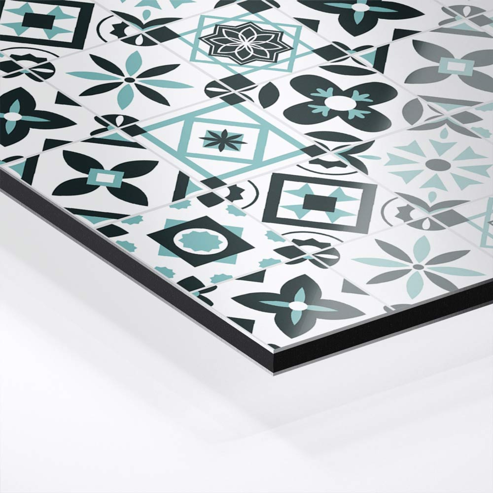 Küchenrückwand Platte Türkis Schwarz Patchwork Kachel Look Hover-Bild