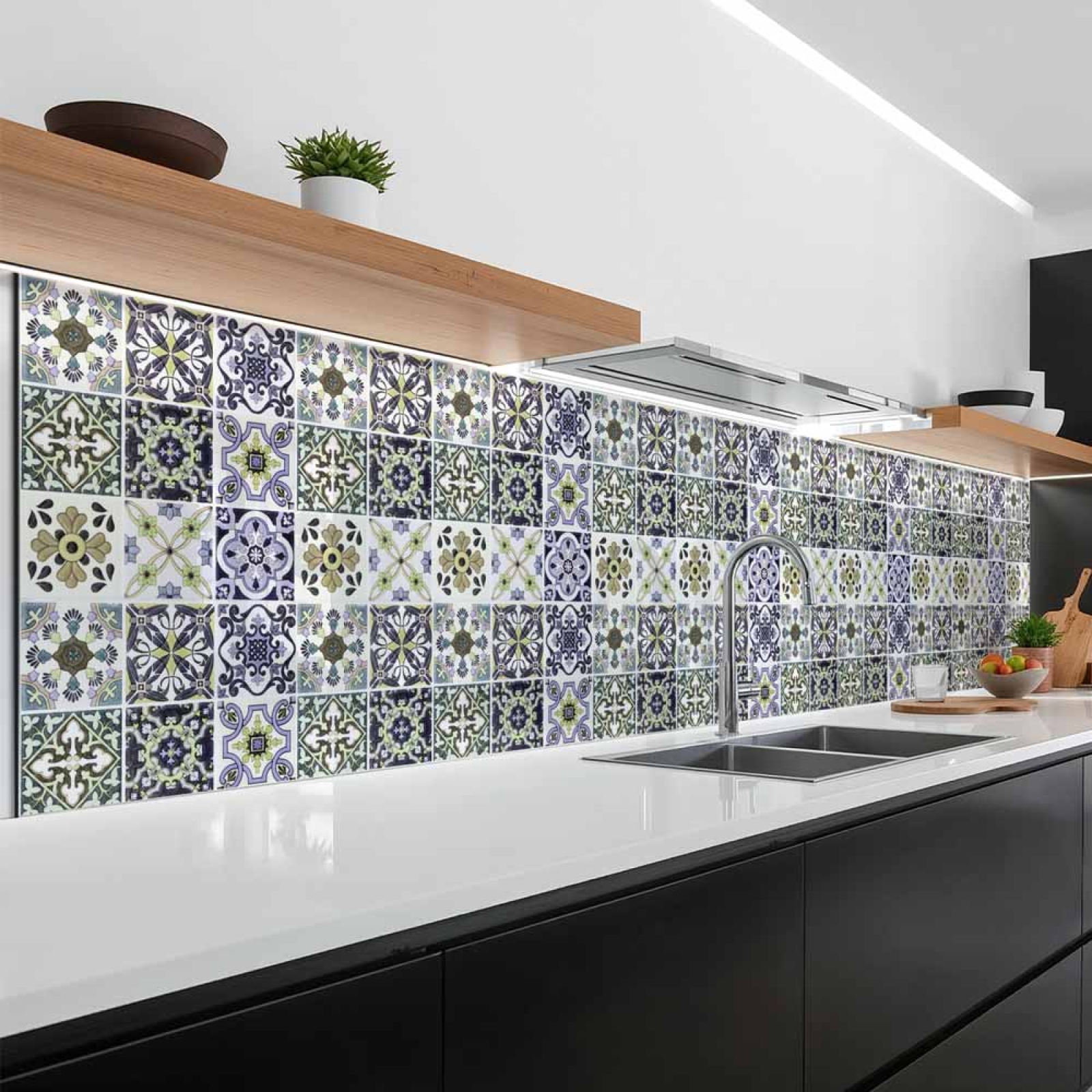 Küchenrückwand Platte Lavendel‑Olive Mosaik im Azulejo‑Stil Artikelbild 1