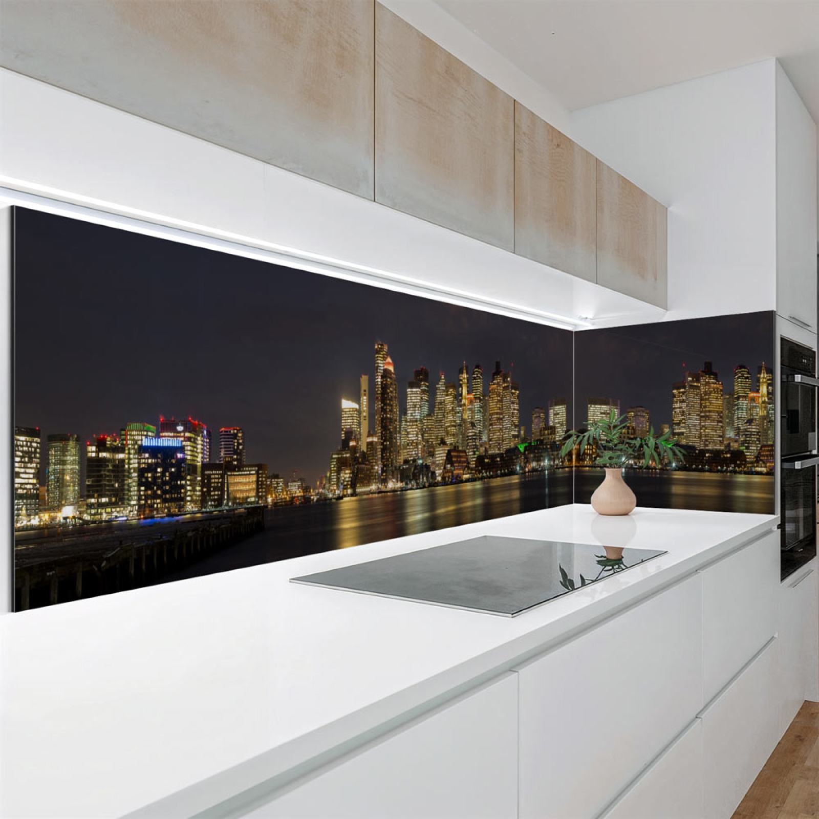 Küchenrückwand Platte Boston Skylines bei Nacht Hauptbild 1