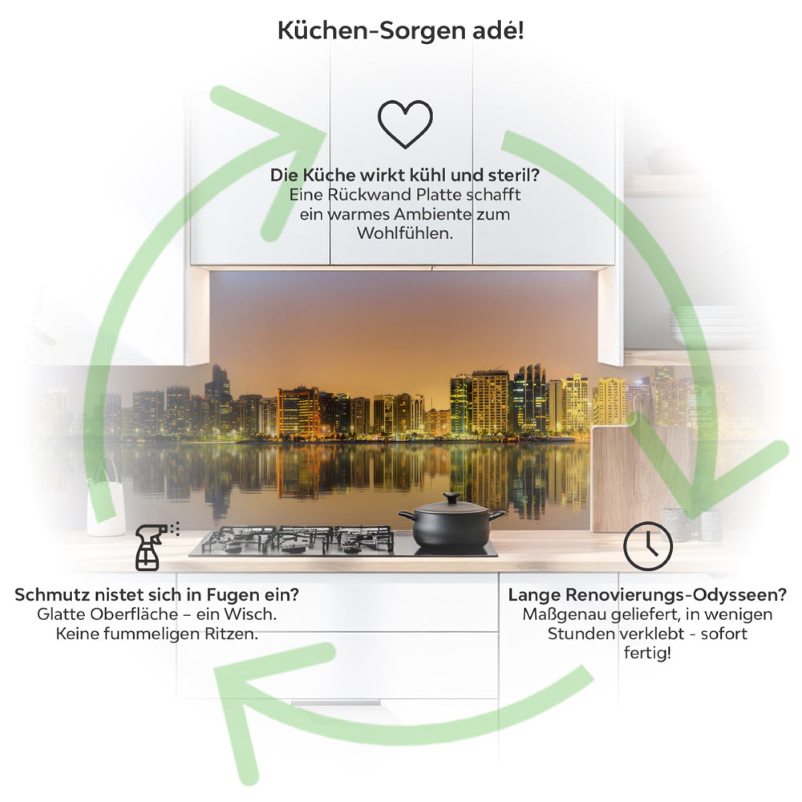 Küchenrückwand Platte Abu-Dhabi im nächtlichem Glanz Produktdetailbild 1: Küchen-Sorgen ade!