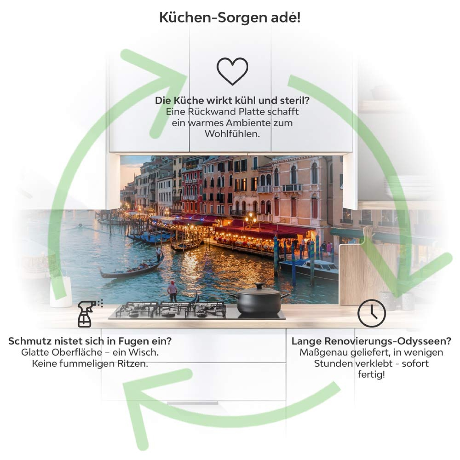 Küchenrückwand Platte Italienische Altstadtidylle Produktdetailbild 1: Küchen-Sorgen ade!