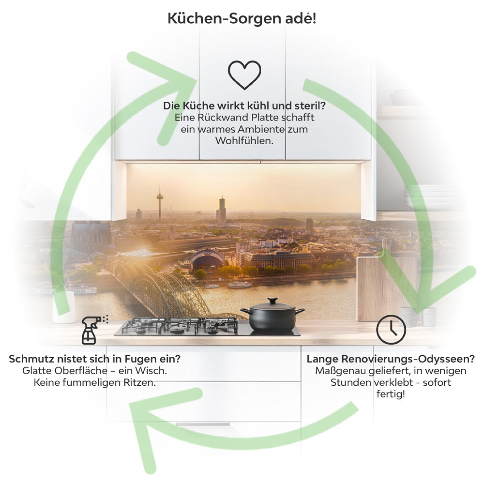 Küchenrückwand Platte Kölns Ufer im sanften Dämmerlicht Produktdetailbild 1: Küchen-Sorgen ade!