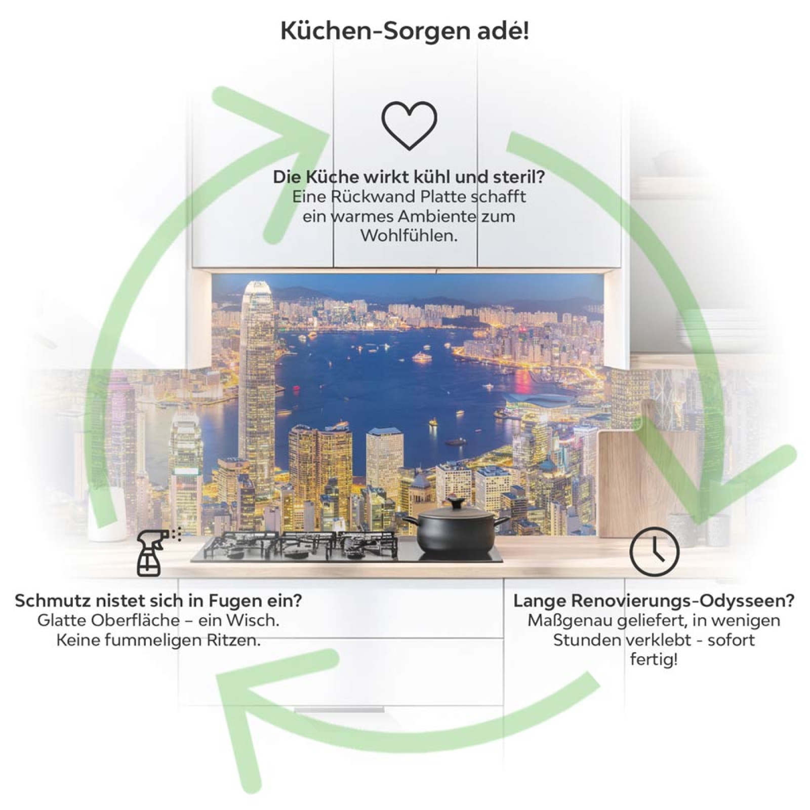 Küchenrückwand Platte Hong Kongs Skylines Produktdetailbild 1: Küchen-Sorgen ade!