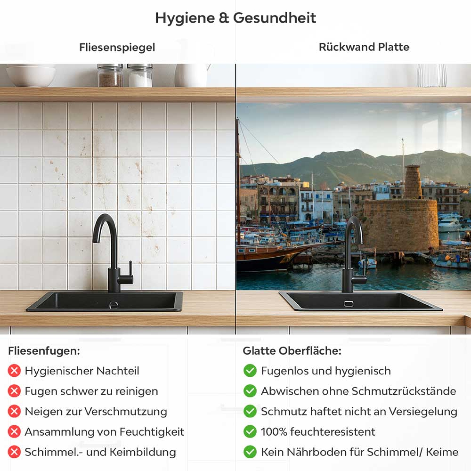 Küchenrückwand Platte Spanische Küsten Altstadt Produktdetailbild 2: Hygiene und Gesundheit!
