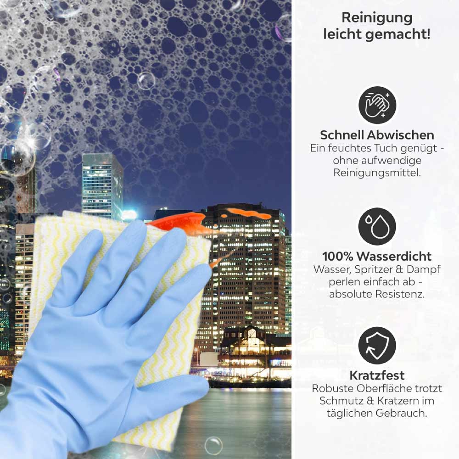 Küchenrückwand Platte Beleuchtete Brücke nach Manhattan Produktdetailbild 3: Reinigung leicht gemacht!