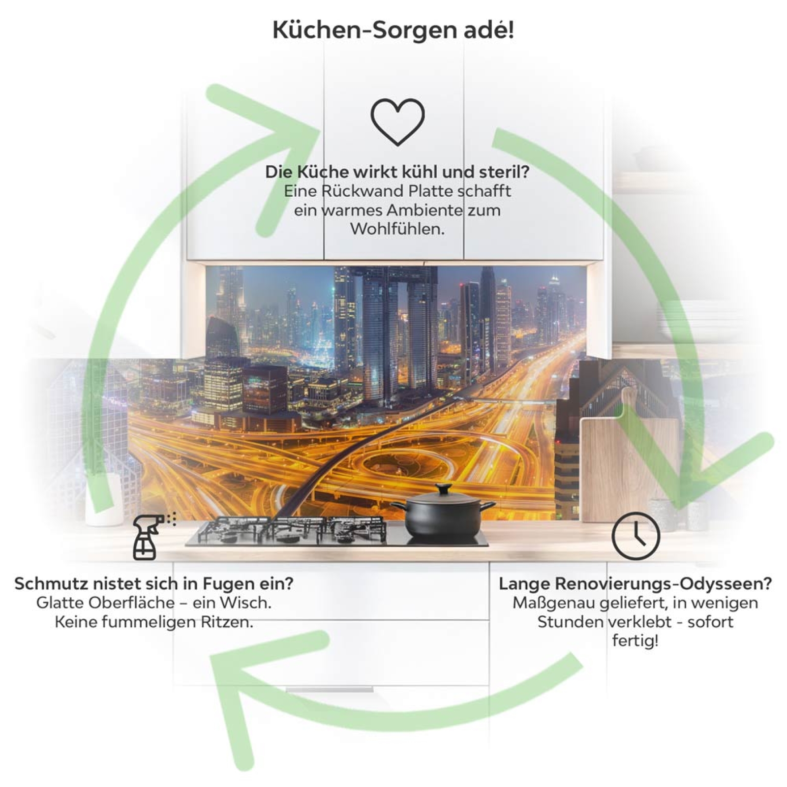 Küchenrückwand Platte Big City Traffic Produktdetailbild 1: Küchen-Sorgen ade!