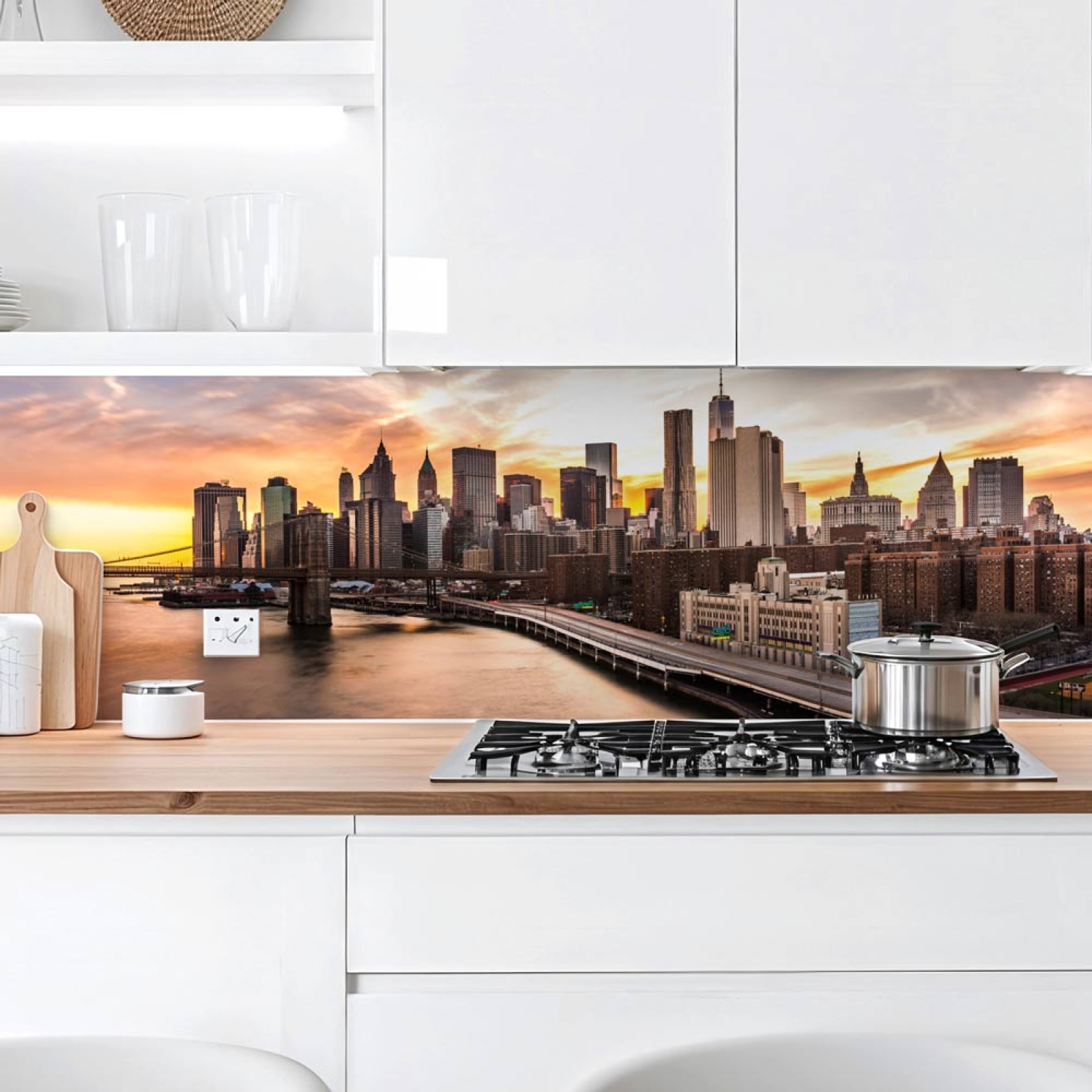 Küchenrückwand Platte Wolkenkratzer zur Goldenen Stunde Hauptbild 1