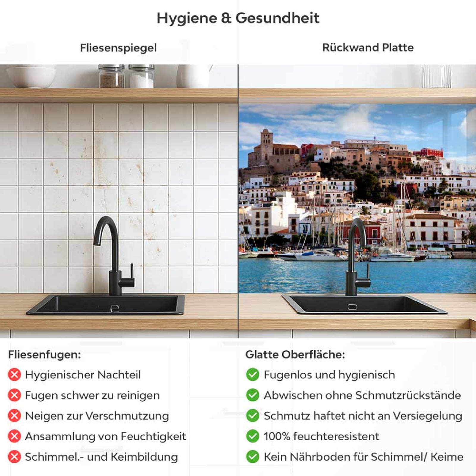 Küchenrückwand Platte Hafen im Mittelmeer Produktdetailbild 2: Hygiene und Gesundheit!