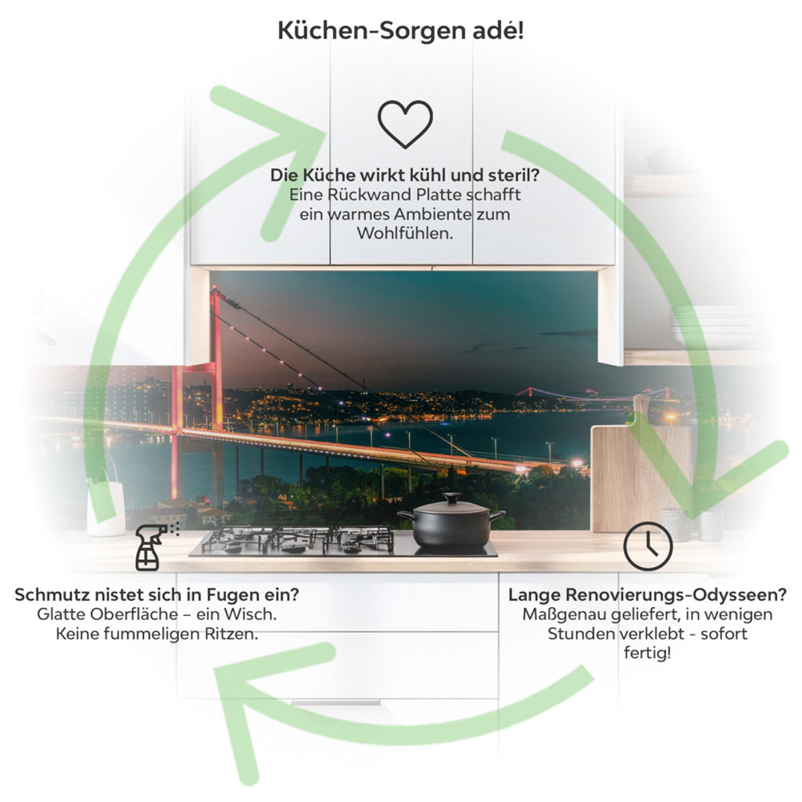 Küchenrückwand Platte Bosporus Brücke bei Nächtlicher Pracht Produktdetailbild 1: Küchen-Sorgen ade!