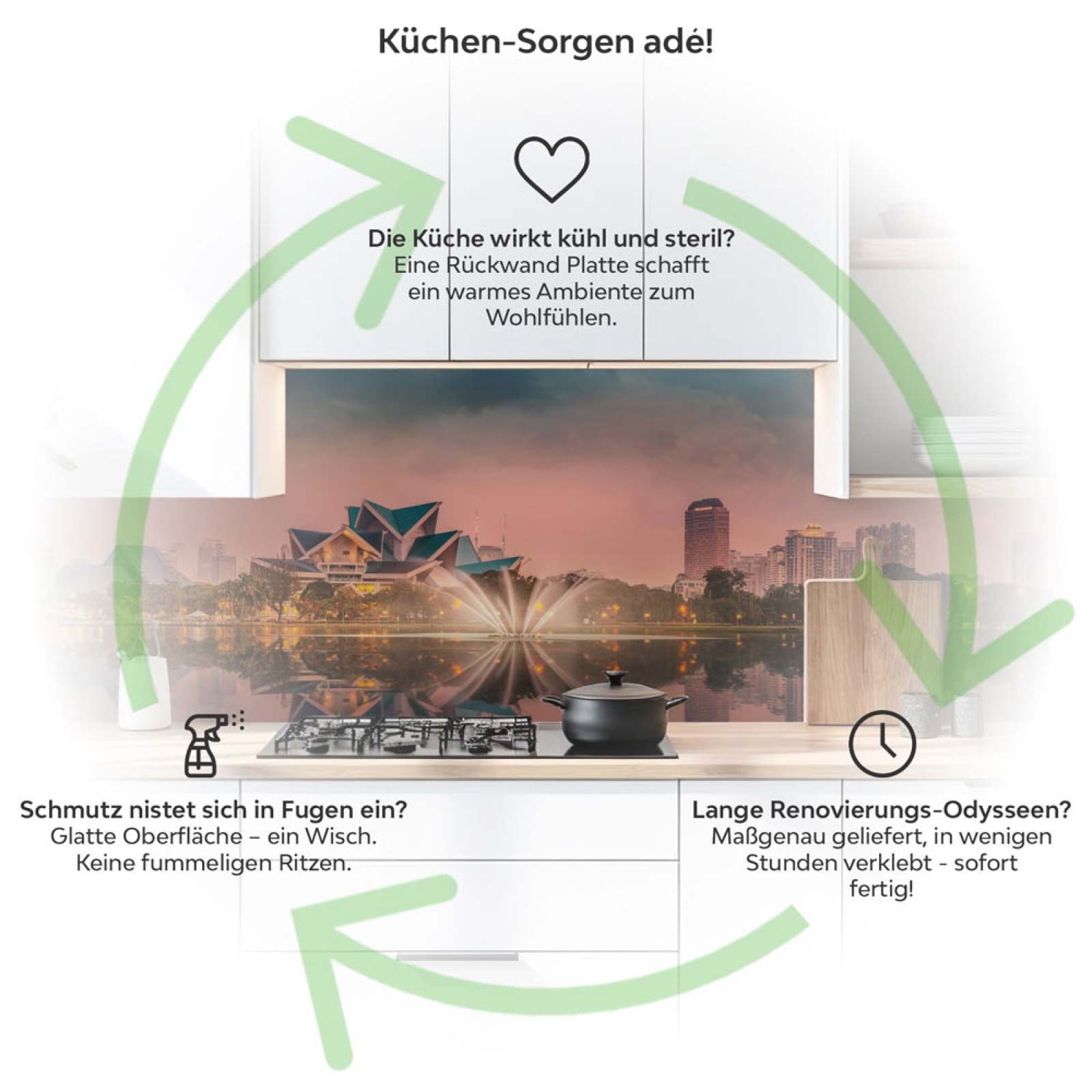 Küchenrückwand Platte Malaysianische Architektur Produktdetailbild 1: Küchen-Sorgen ade!