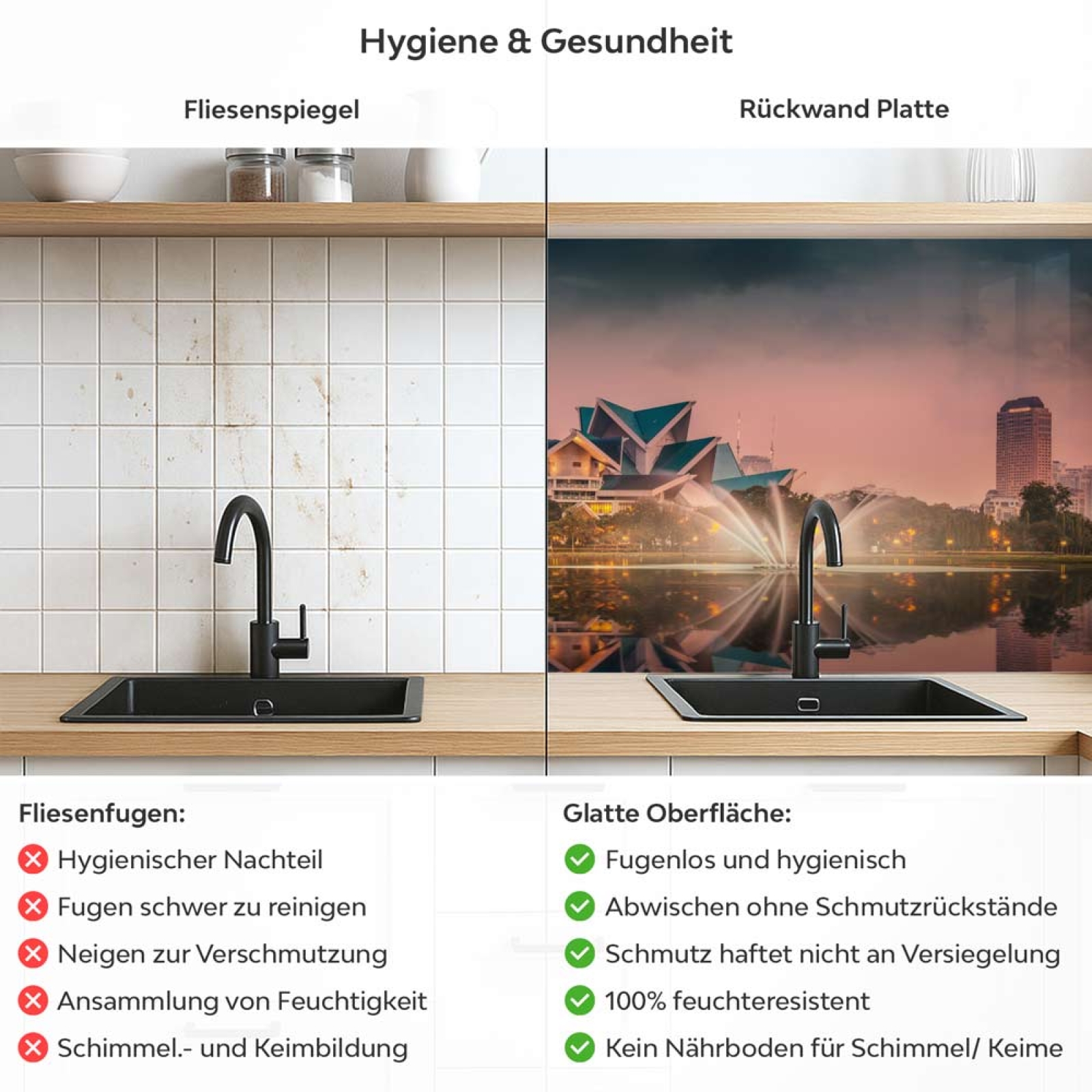 Küchenrückwand Platte Malaysianische Architektur Produktdetailbild 2: Hygiene und Gesundheit!