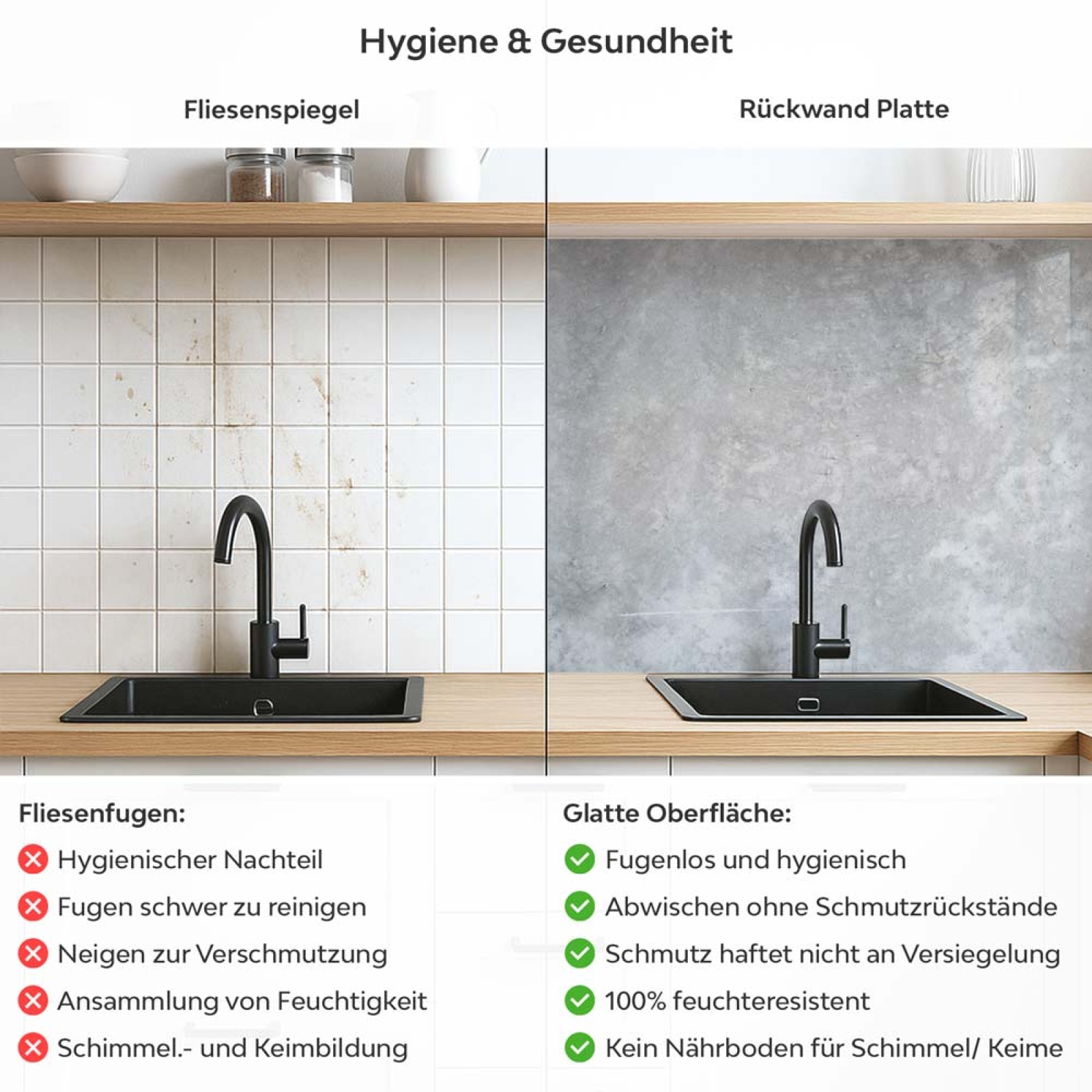 Küchenrückwand Platte Betonstruktur Produktdetailbild 2: Hygiene und Gesundheit!