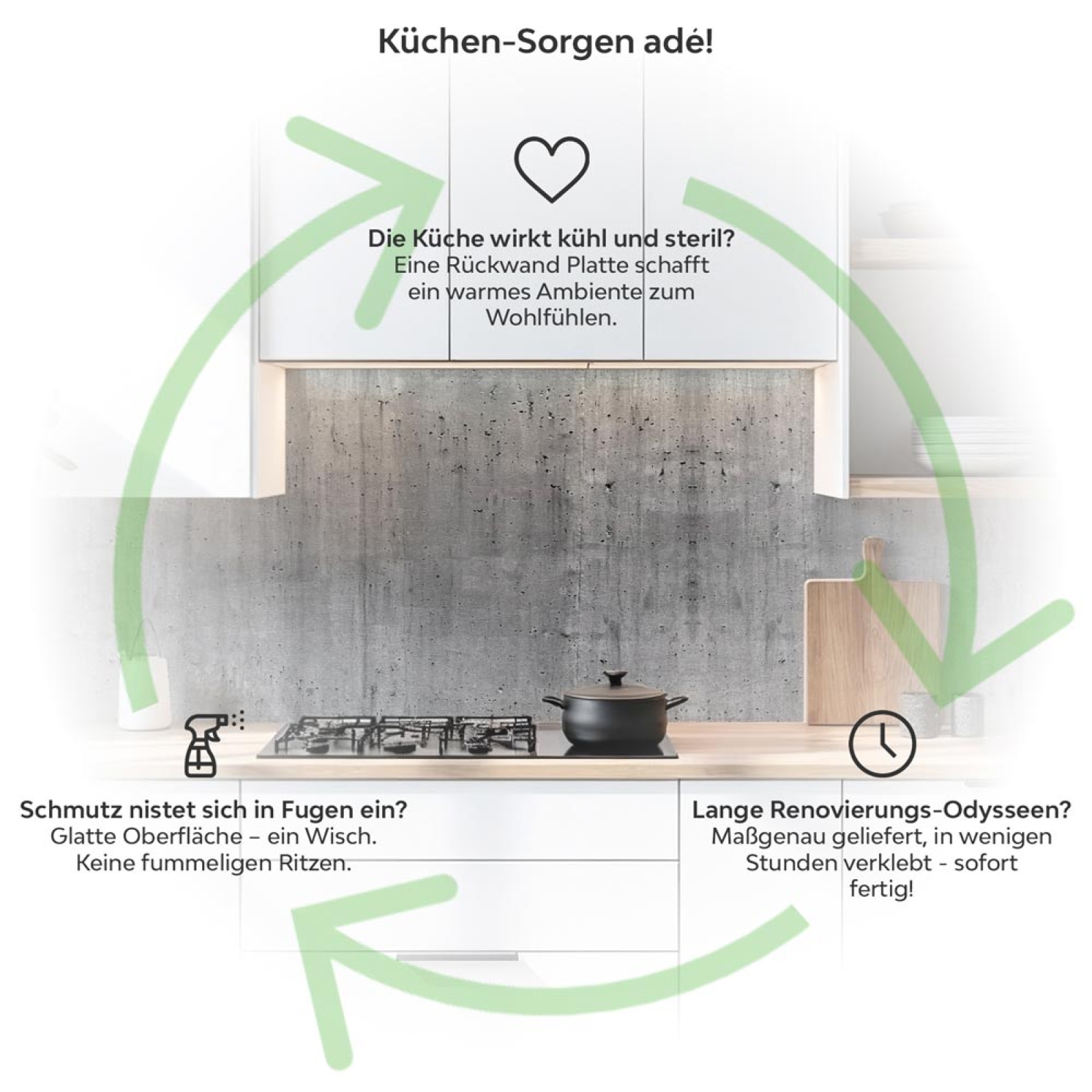 Küchenrückwand Platte Roher Beton-Look Produktdetailbild 1: Küchen-Sorgen ade!