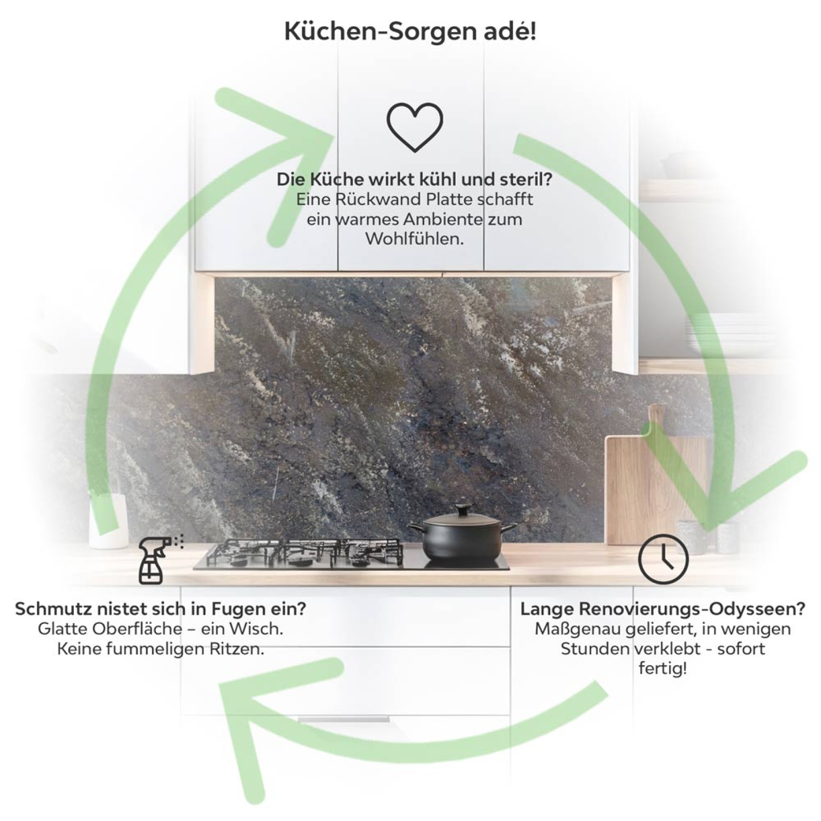 Küchenrückwand Platte Industrielles Rostbeton‑Design Produktdetailbild 1: Küchen-Sorgen ade!