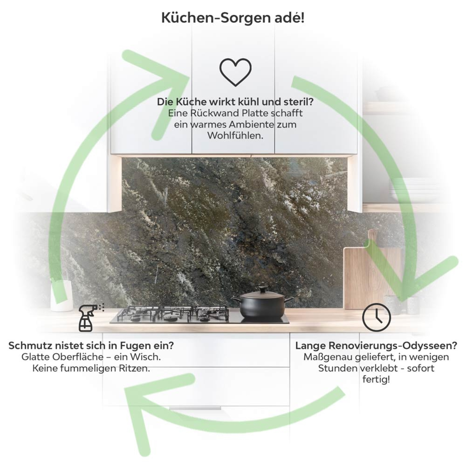 Küchenrückwand Platte Vintage Betonoptik Produktdetailbild 1: Küchen-Sorgen ade!