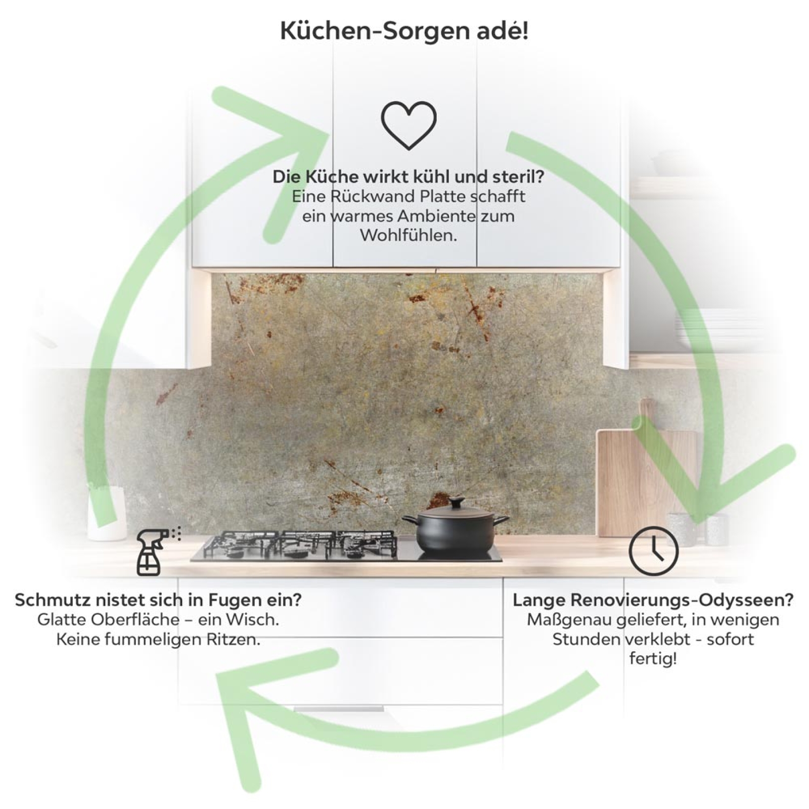 Küchenrückwand Platte Verwitterter Beton mit Rost Produktdetailbild 1: Küchen-Sorgen ade!