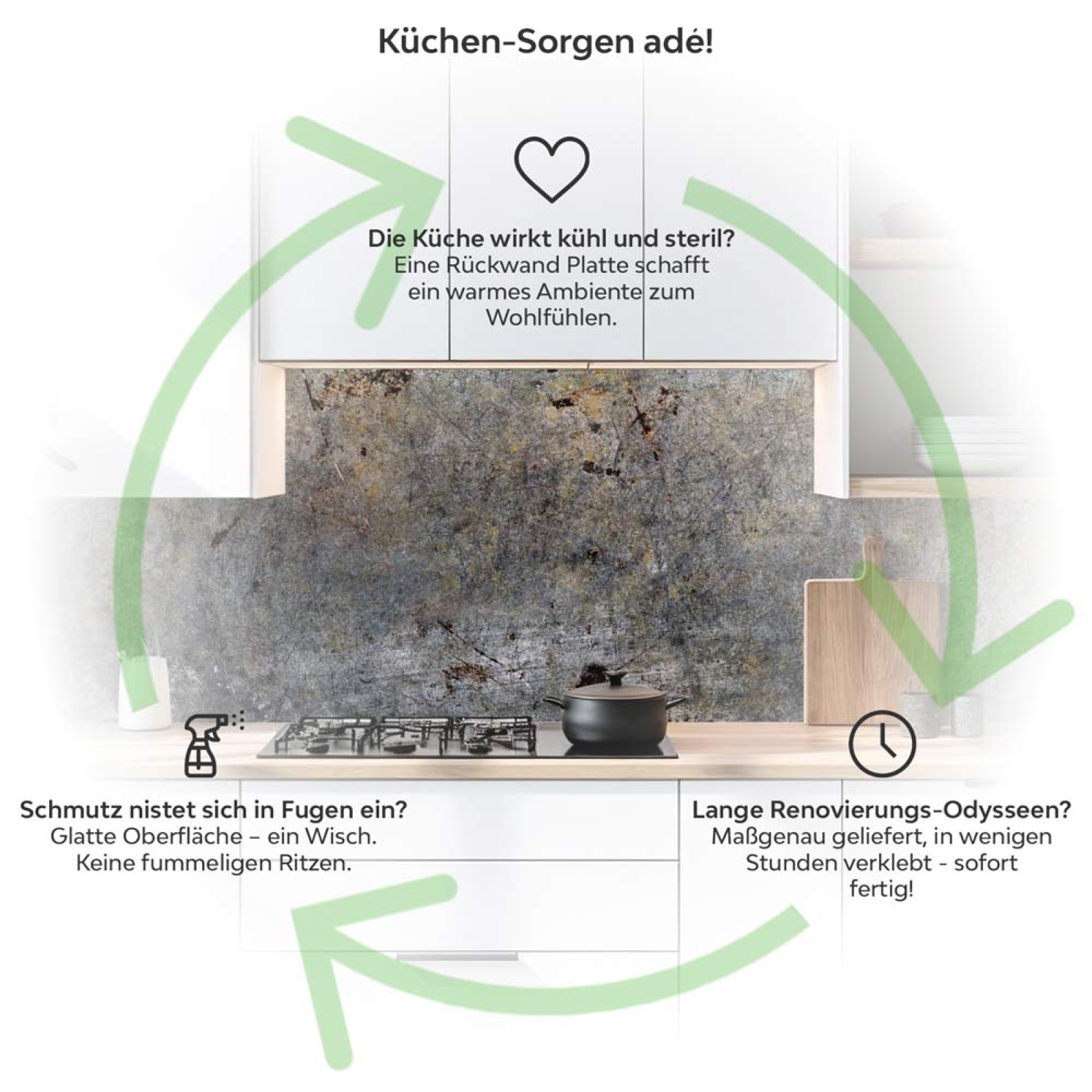 Küchenrückwand Platte Industriebeton mit Rostflecken Produktdetailbild 1: Küchen-Sorgen ade!