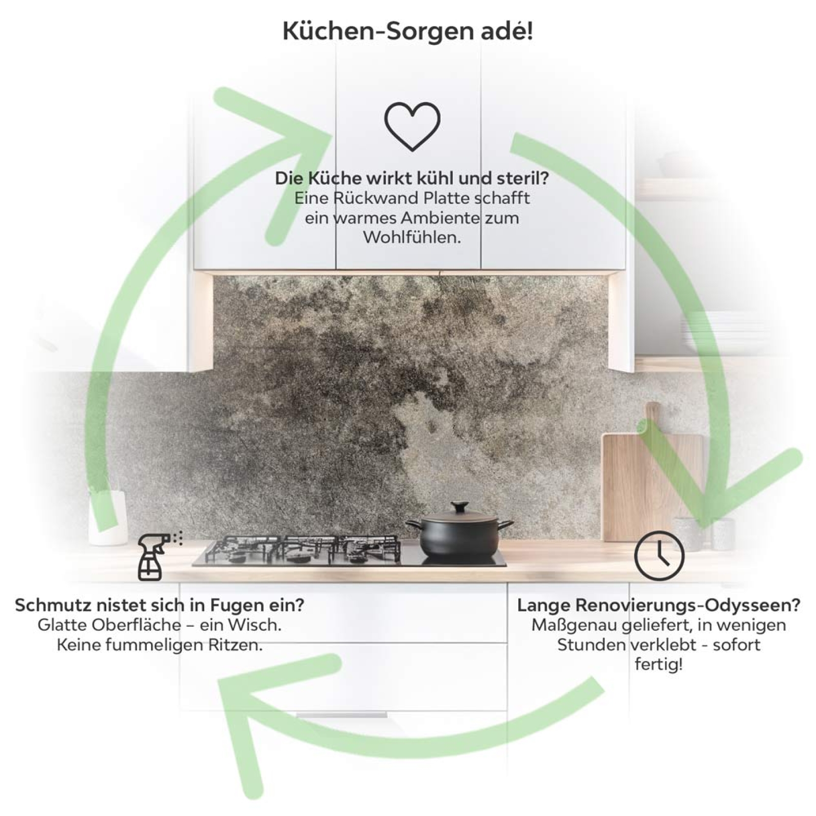 Küchenrückwand Platte Betonwand in Naturtönen Produktdetailbild 1: Küchen-Sorgen ade!