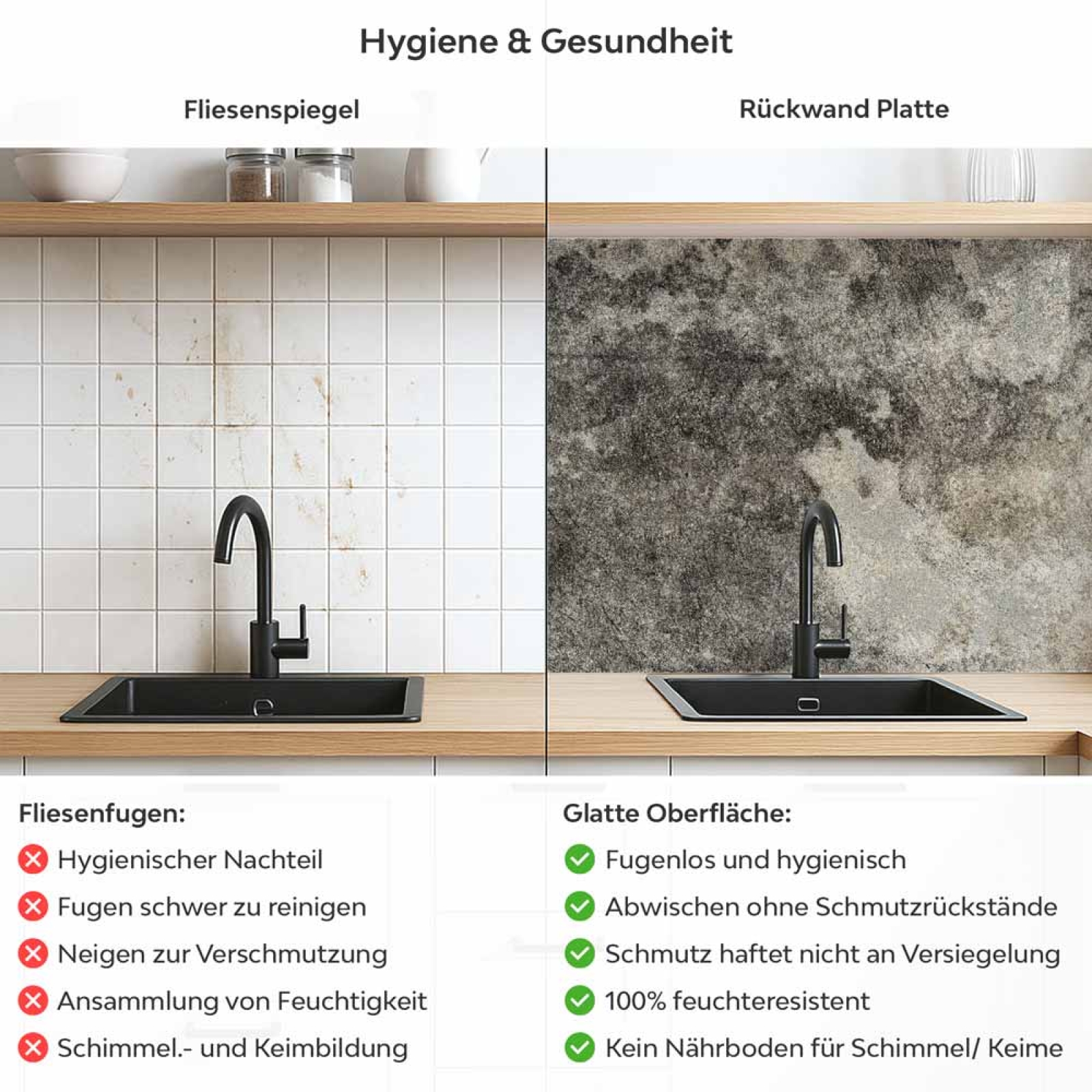 Küchenrückwand Platte Betonwand in Naturtönen Produktdetailbild 2: Hygiene und Gesundheit!