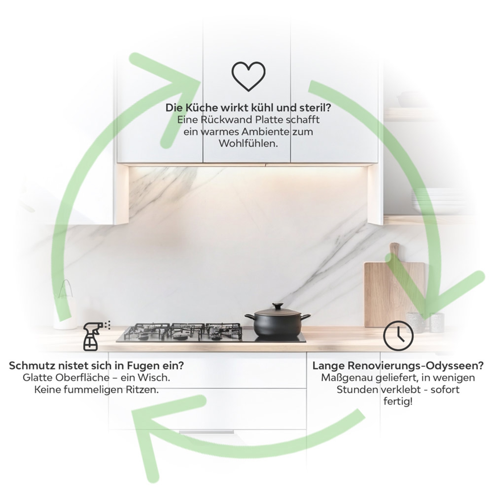 Küchenrückwand Platte Weißer Marmor mit Grauen Adern Produktdetailbild 1: Küchen-Sorgen ade!