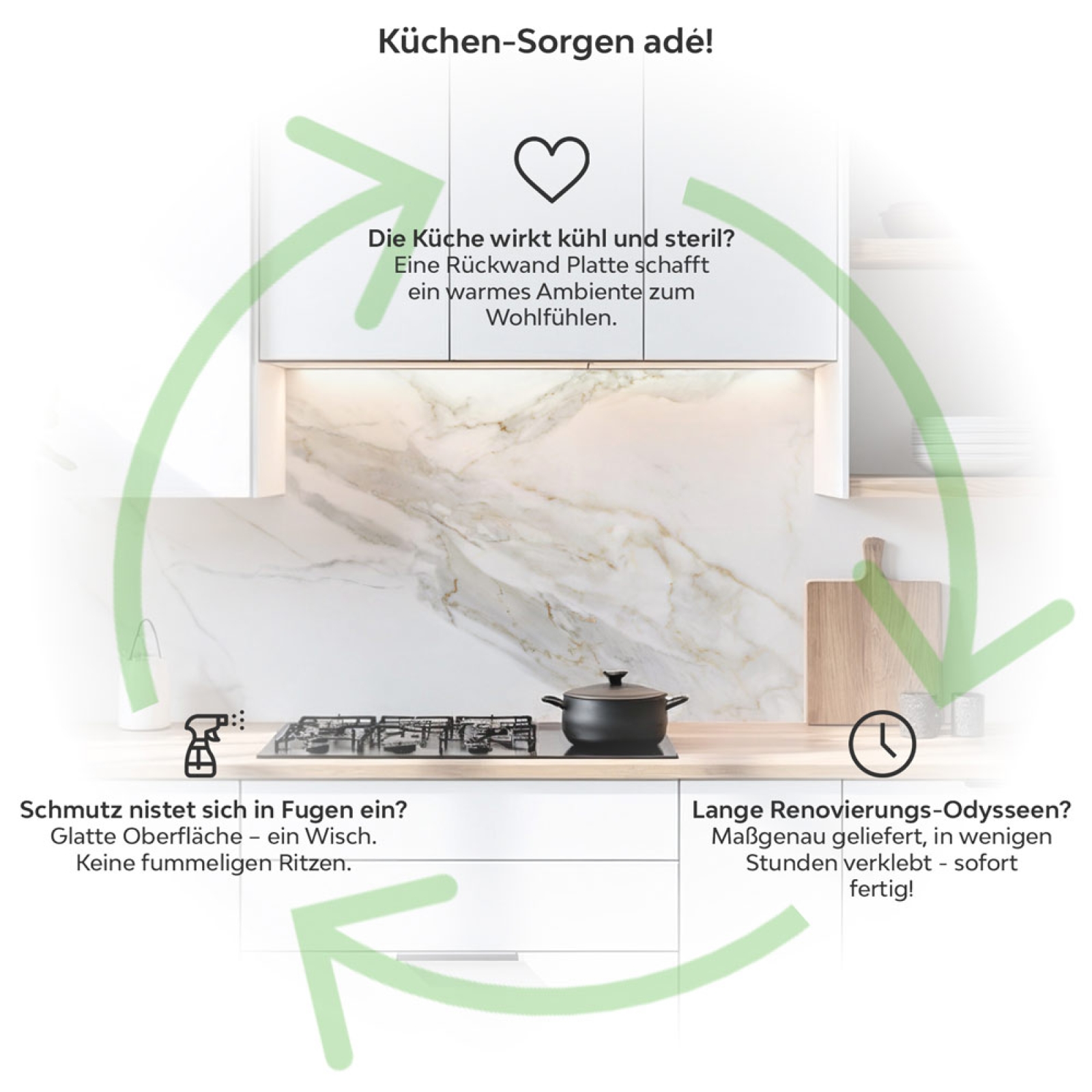 Küchenrückwand Platte Marmordesign mit Grauen Adern Produktdetailbild 1: Küchen-Sorgen ade!