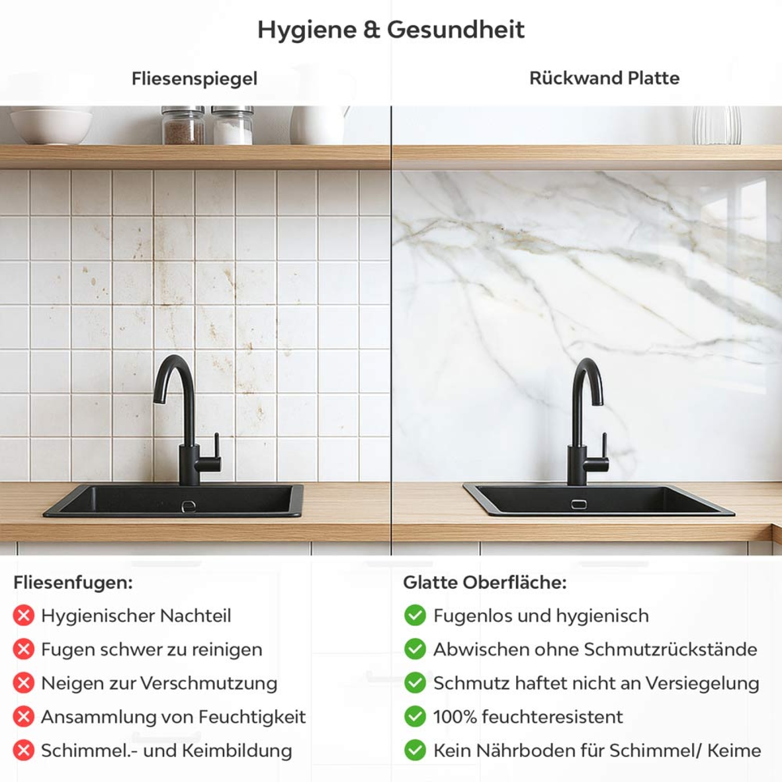 Küchenrückwand Platte Marmordesign mit Grauen Adern Produktdetailbild 2: Hygiene und Gesundheit!
