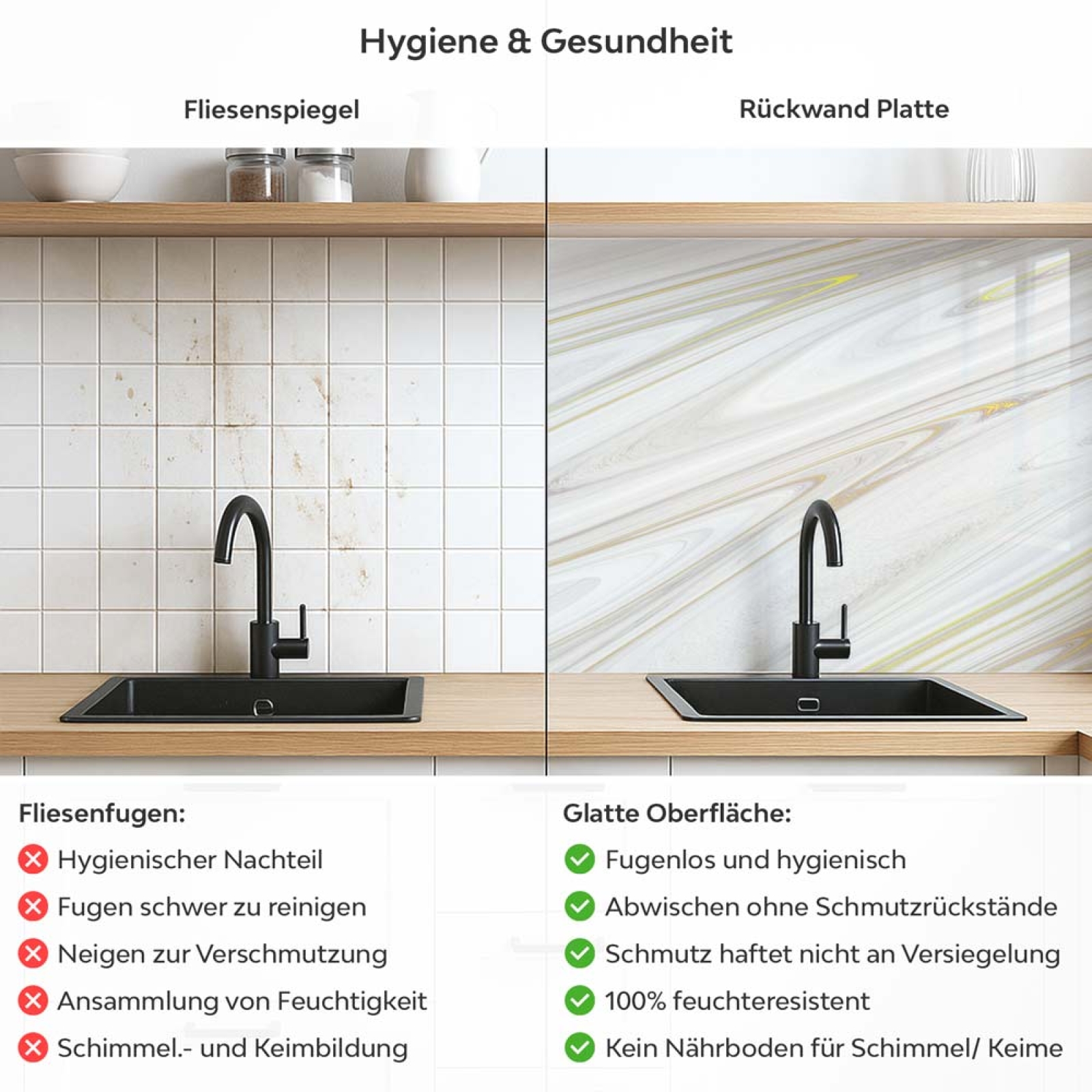 Küchenrückwand Platte Marmoroptik Edle Stein Marmorierung Produktdetailbild 2: Hygiene und Gesundheit!