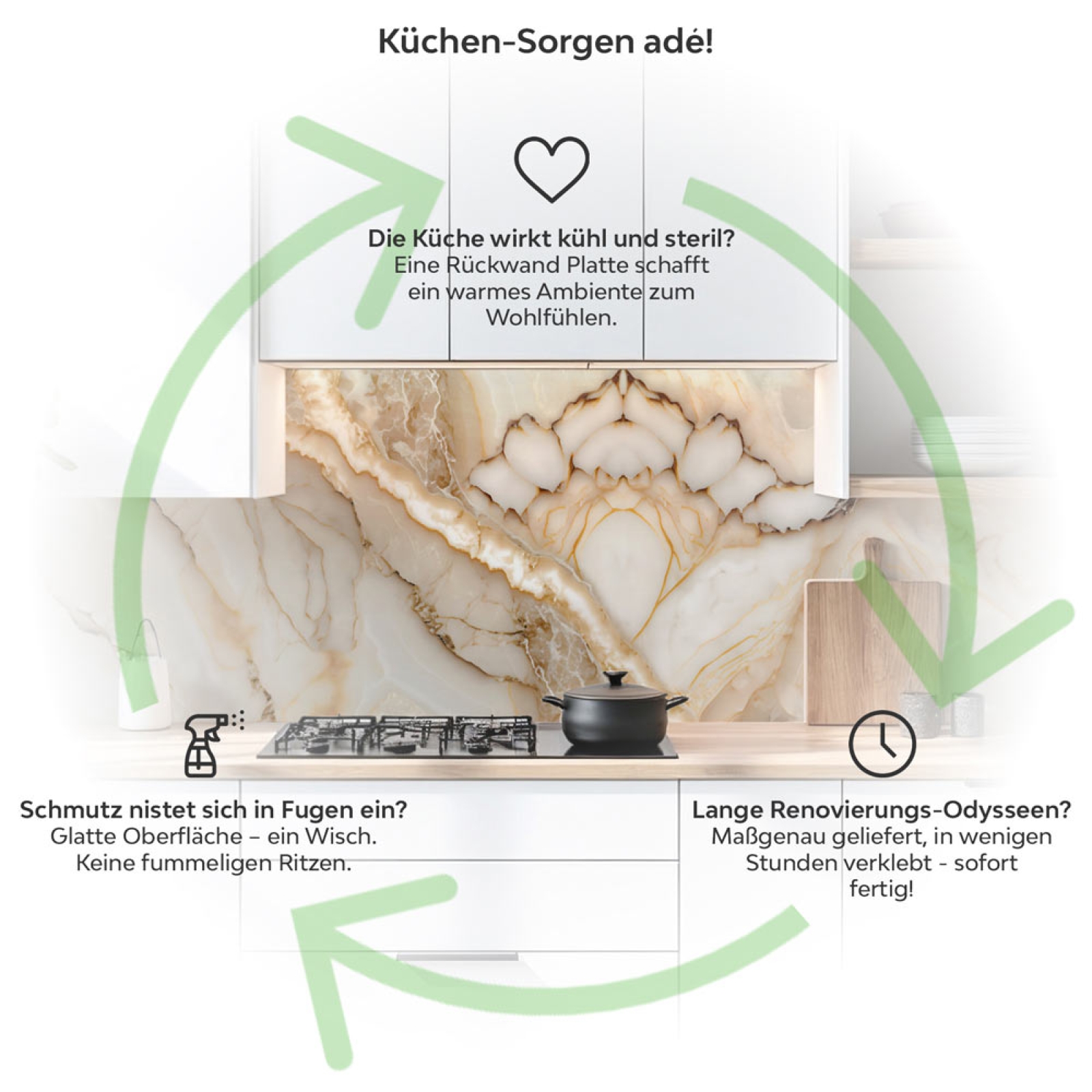 Küchenrückwand Platte Alabaster Marmor Onyx Effekt Produktdetailbild 1: Küchen-Sorgen ade!