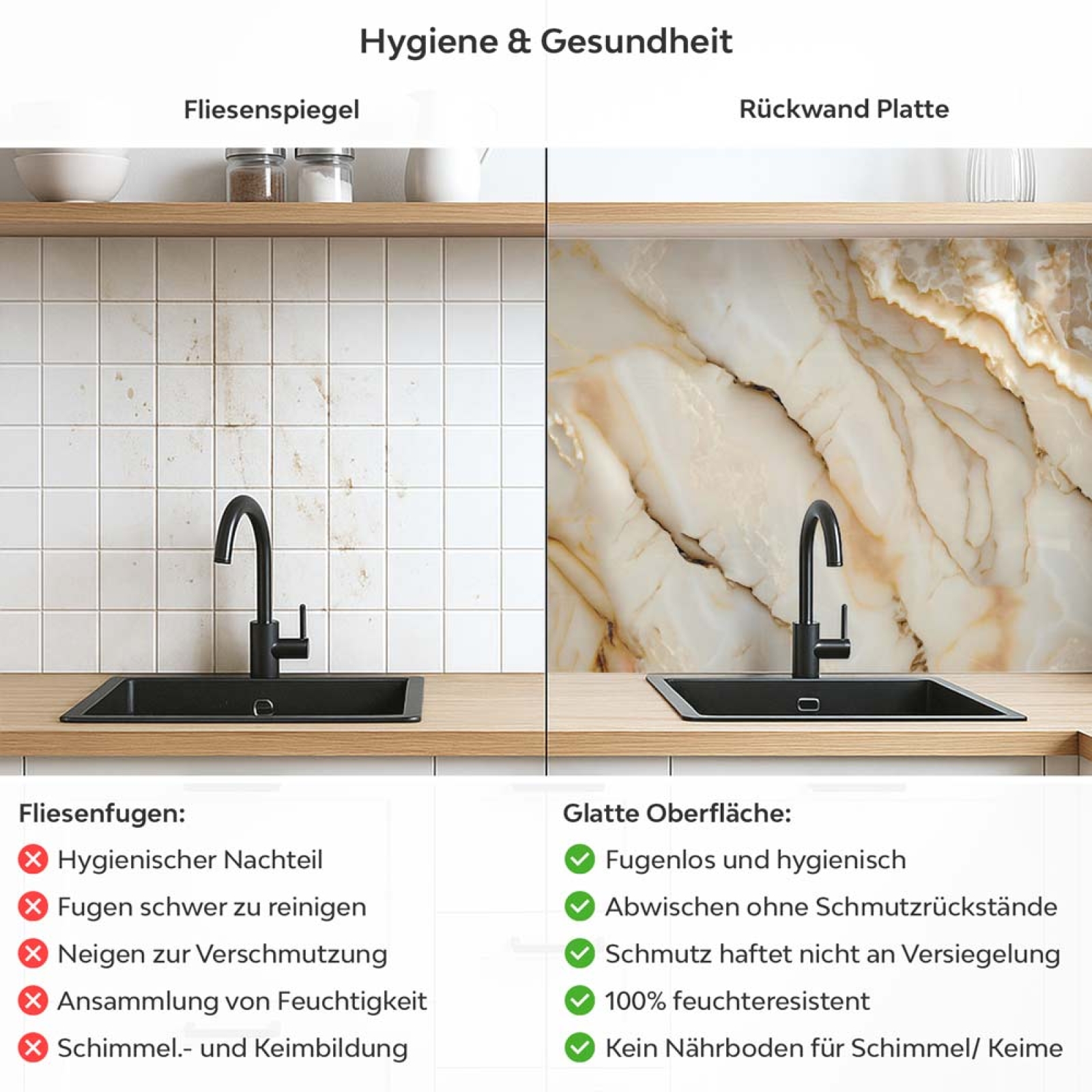 Küchenrückwand Platte Alabaster Marmor Onyx Effekt Produktdetailbild 2: Hygiene und Gesundheit!