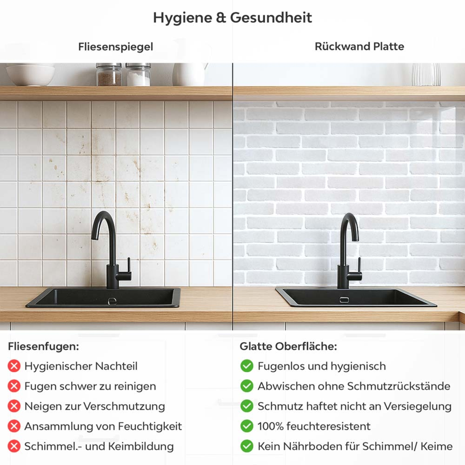 Küchenrückwand Platte Weiße Ziegelstein Optik Produktdetailbild 2: Hygiene und Gesundheit!