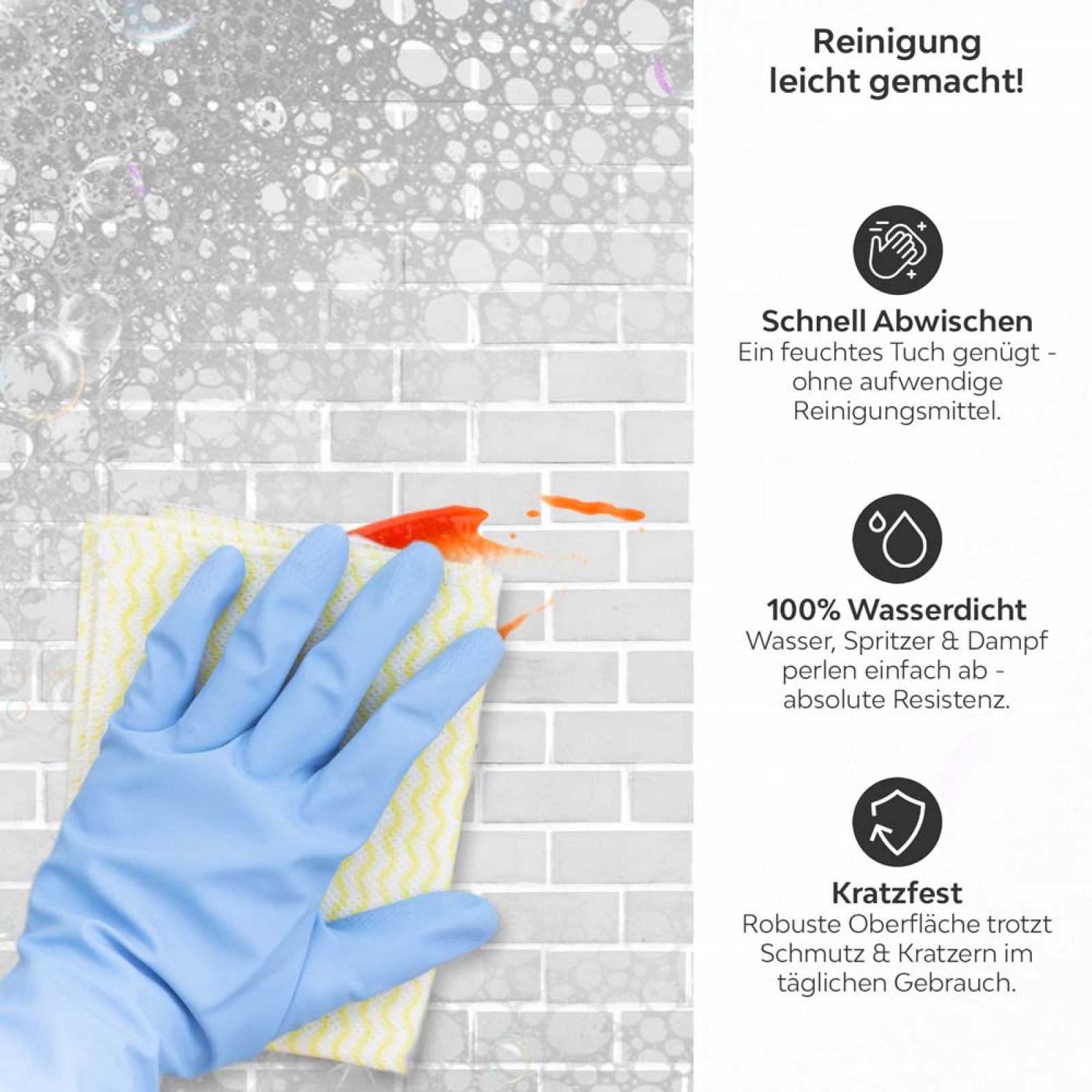 Küchenrückwand Platte Heller Ziegel Look Produktdetailbild 3: Reinigung leicht gemacht!