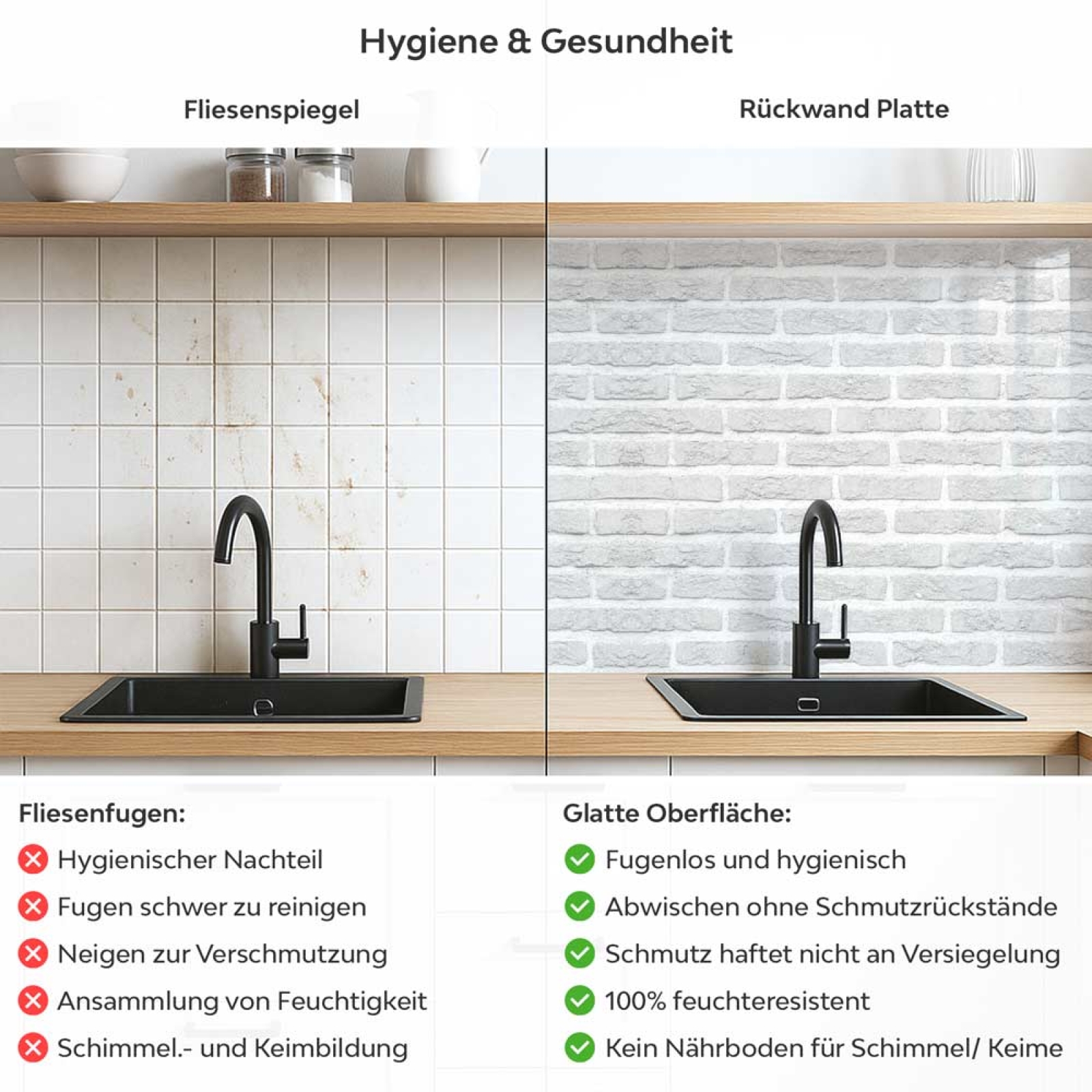 Küchenrückwand Platte Helle Backsteine Produktdetailbild 2: Hygiene und Gesundheit!