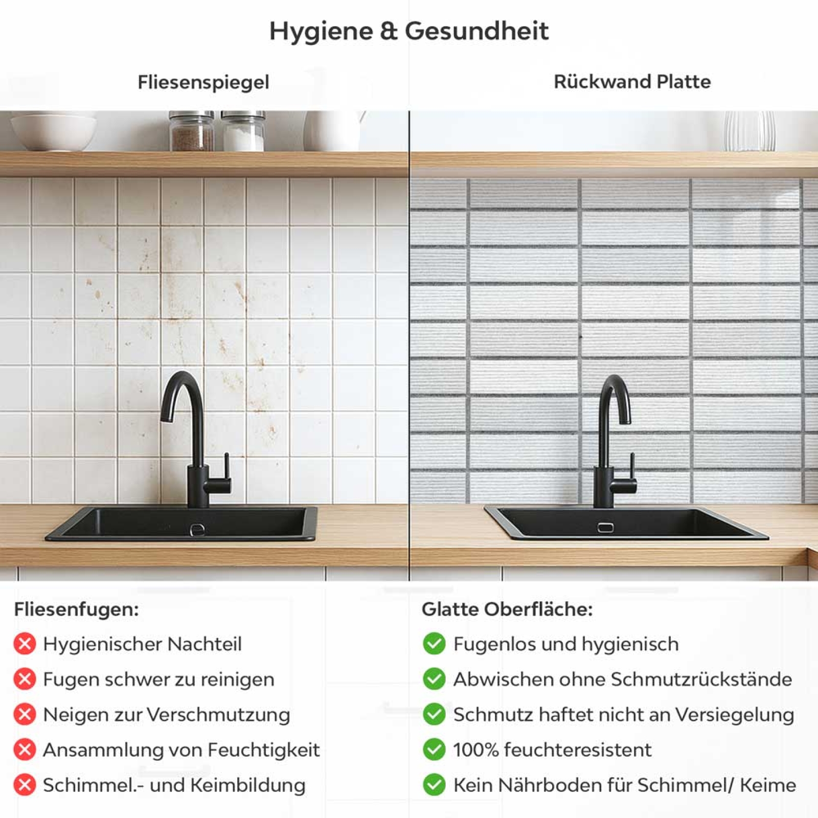 Küchenrückwand Platte Moderne Steinoptik in Kachelmuster Produktdetailbild 2: Hygiene und Gesundheit!