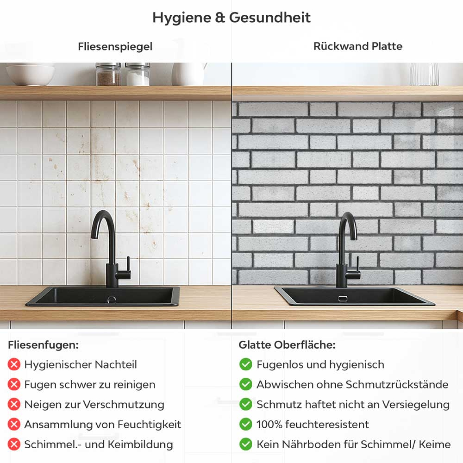Küchenrückwand Platte Graue Backsteinoptik Produktdetailbild 2: Hygiene und Gesundheit!