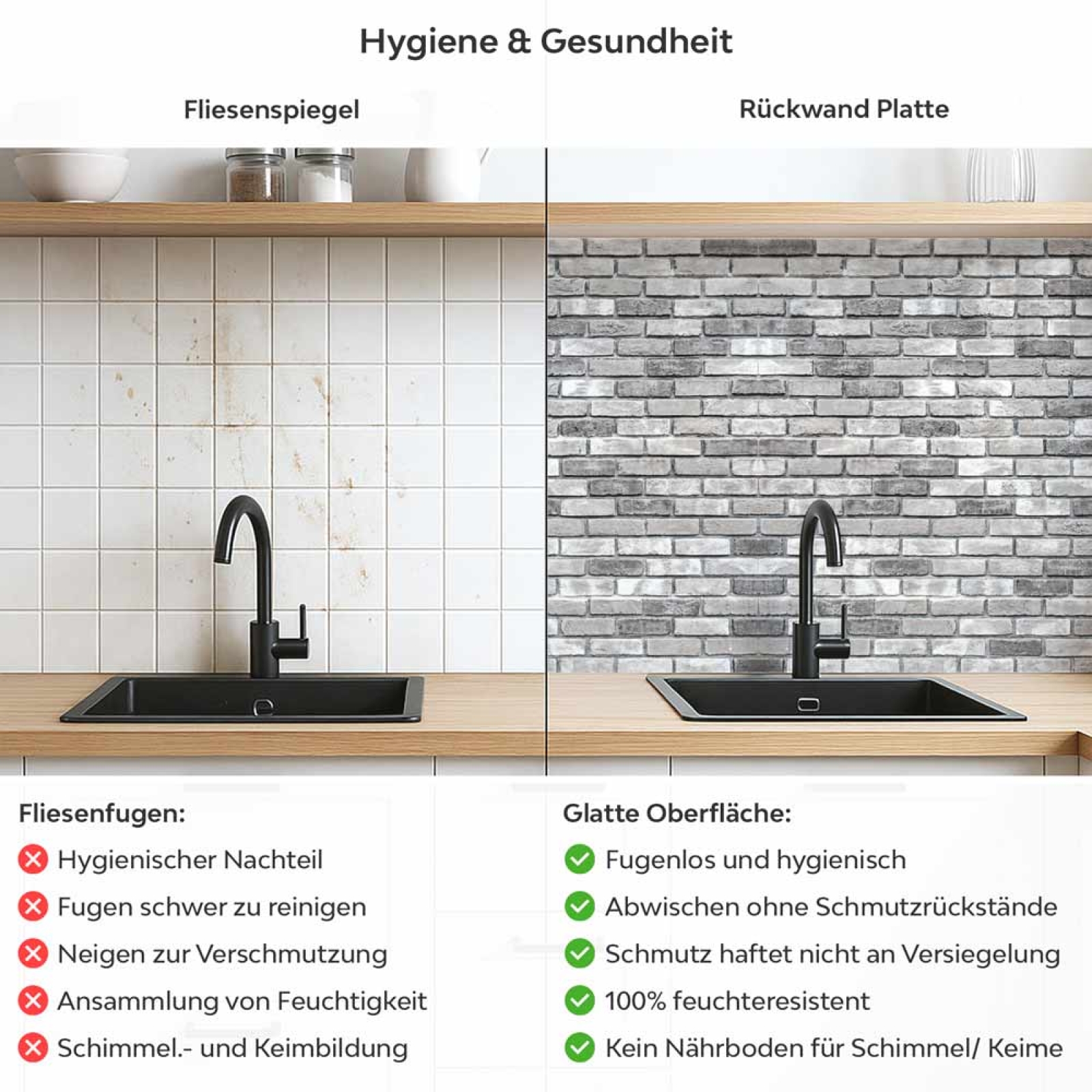 Küchenrückwand Platte Antike Backstein Struktur Produktdetailbild 2: Hygiene und Gesundheit!