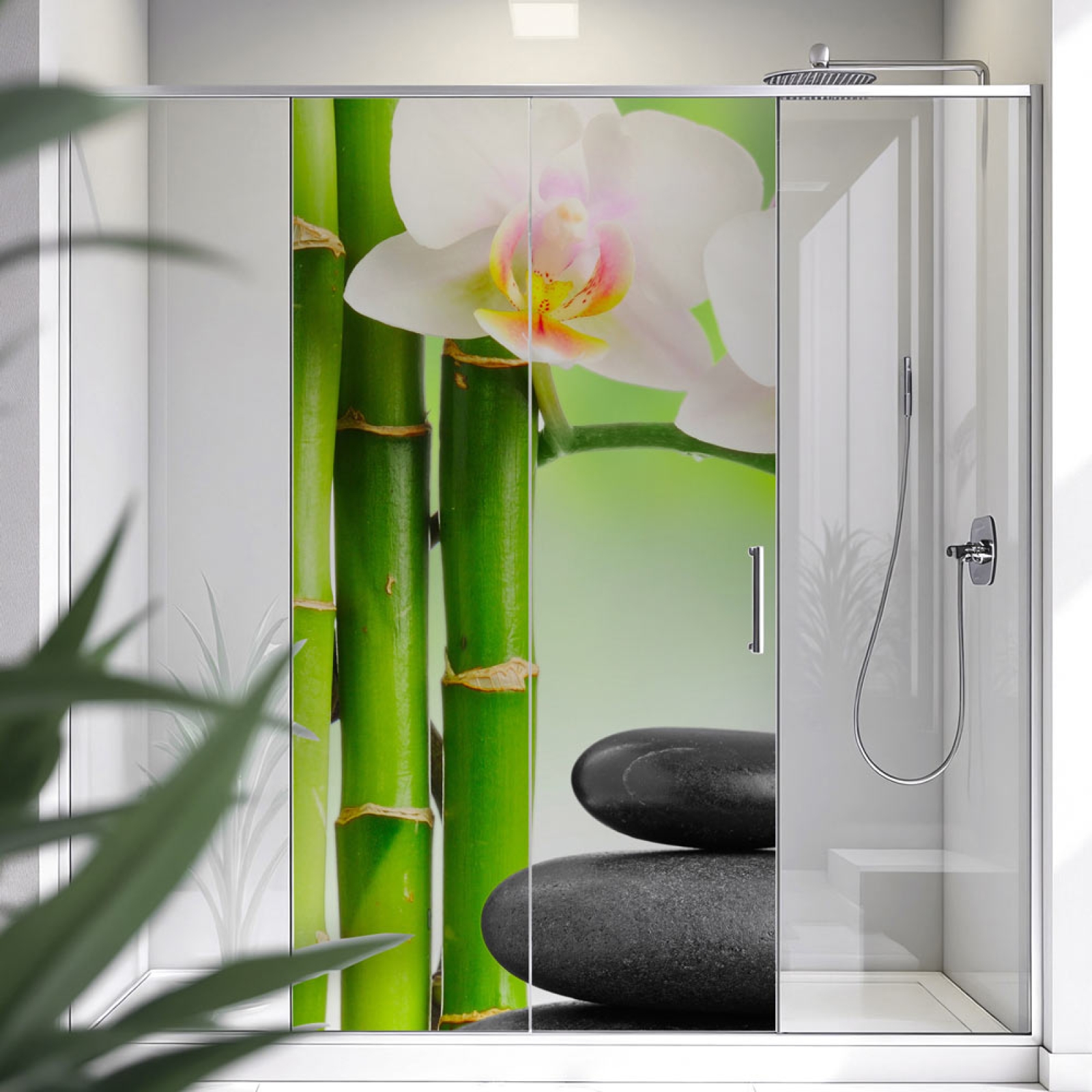 Sichtschutzfolie Dusche | Orchidee, Bambus und Stein