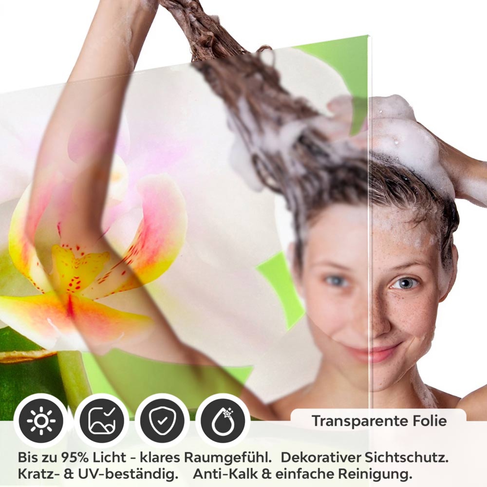Sichtschutzfolie Dusche | Orchidee, Bambus und Stein