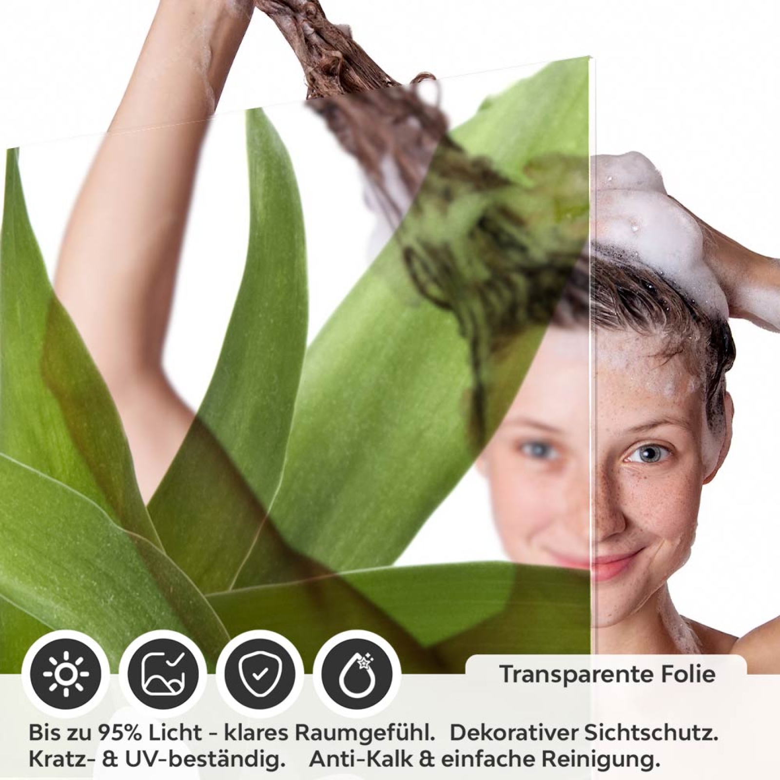Sichtschutzfolie Dusche | SPA Steinbalance mit Blüte und Bambusblatt