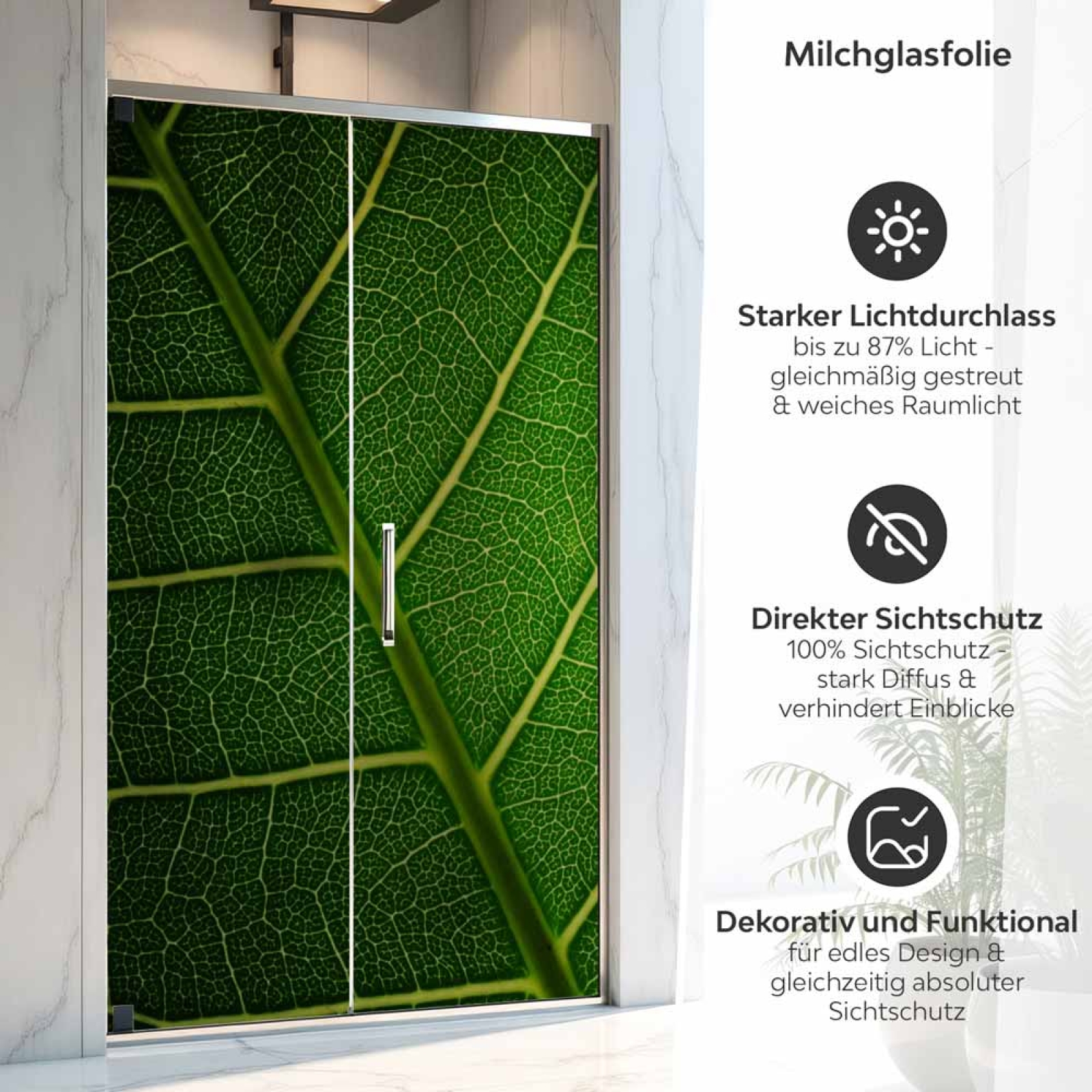 Sichtschutzfolie Dusche | Makro Blattstruktur mit Adern Netz