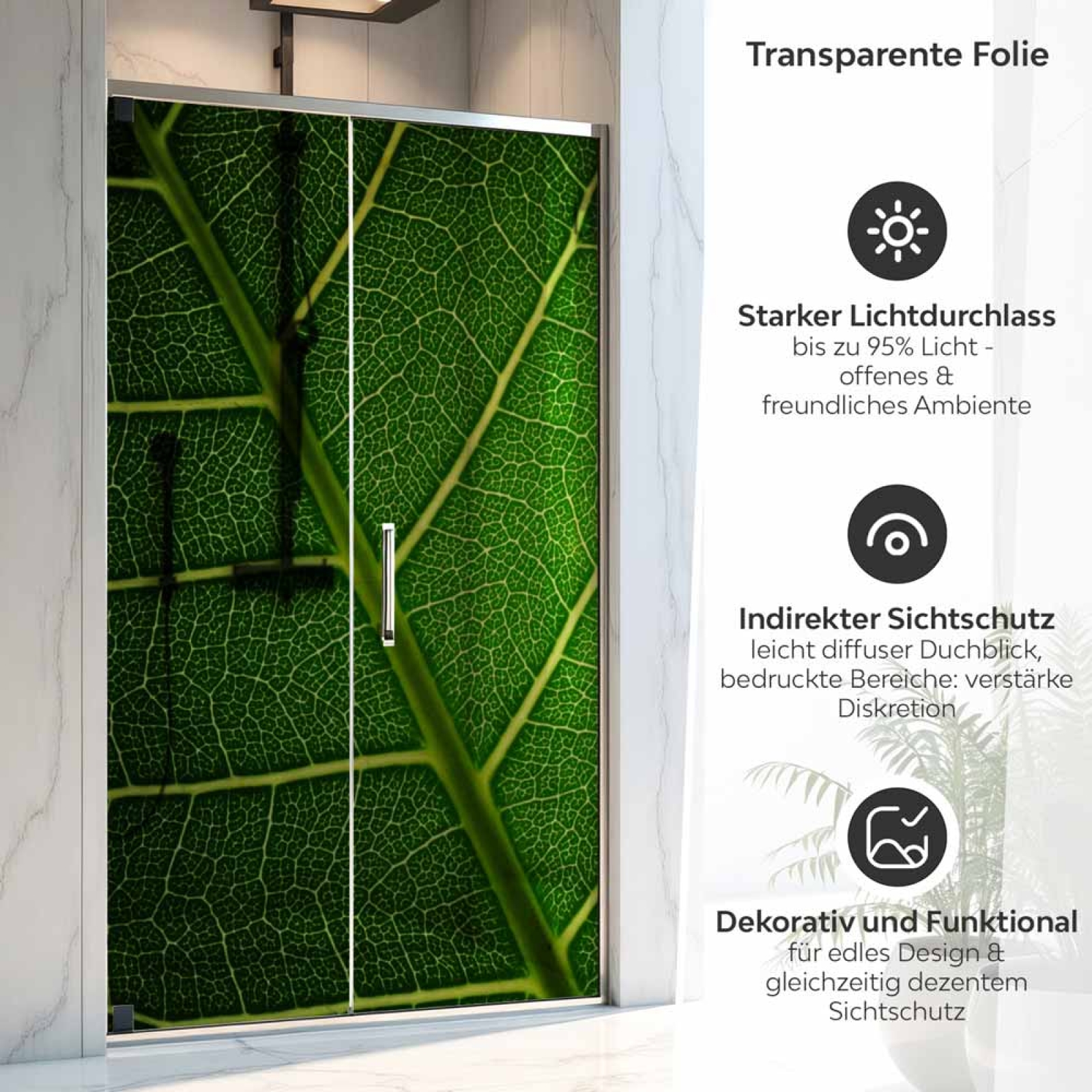 Sichtschutzfolie Dusche | Makro Blattstruktur mit Adern Netz